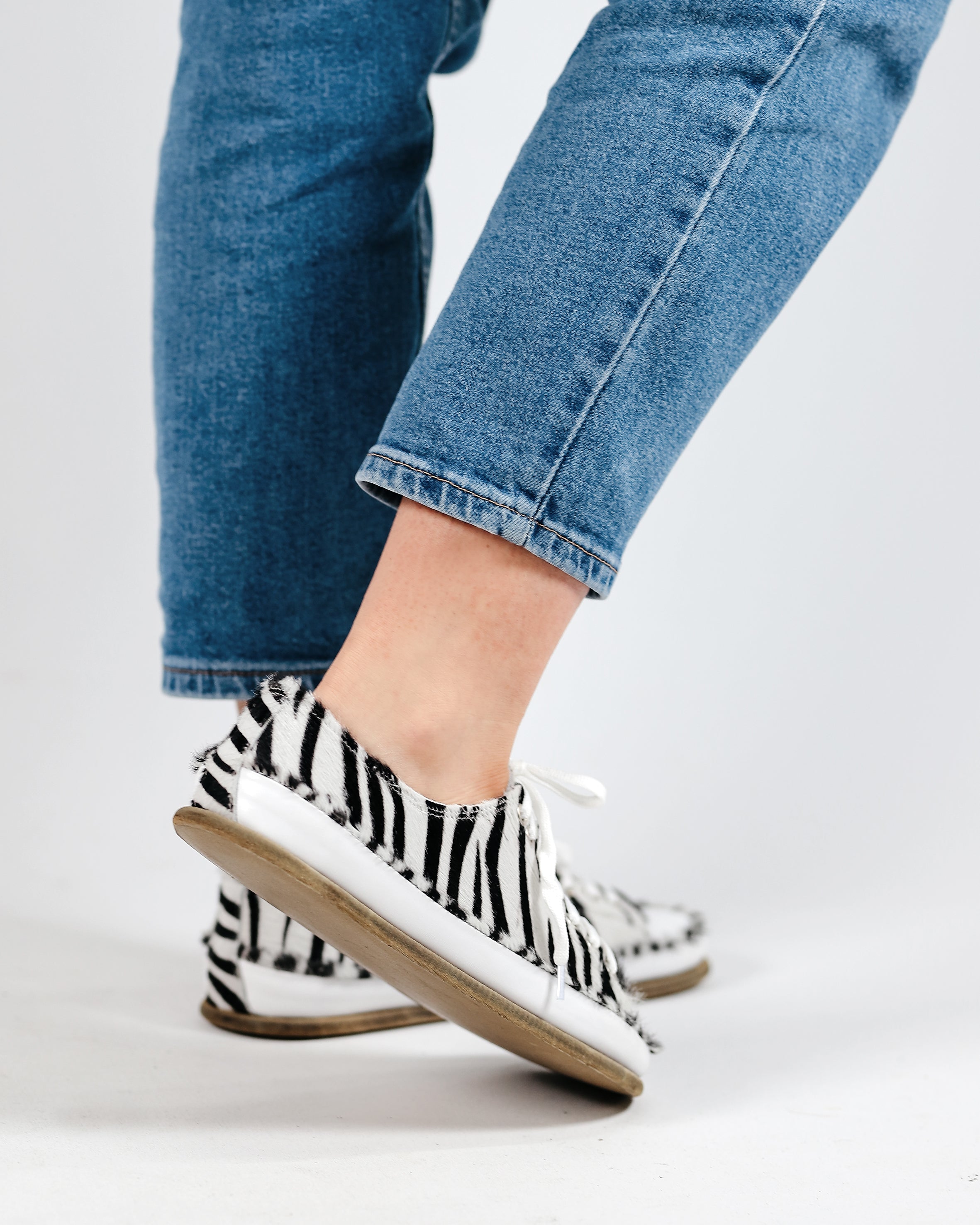 Zebra Converse Style Wide Barefoot Smooth Leather Handmade Shoes