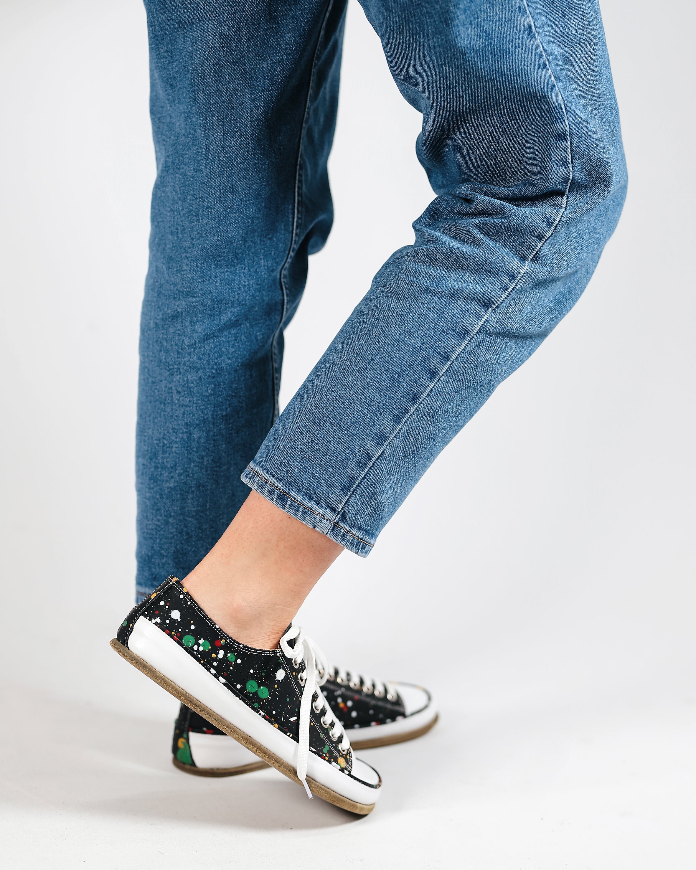 Petra Black Converse Style Wide Barefoot Smooth Leather Handmade Shoes Converse Leather Outsole