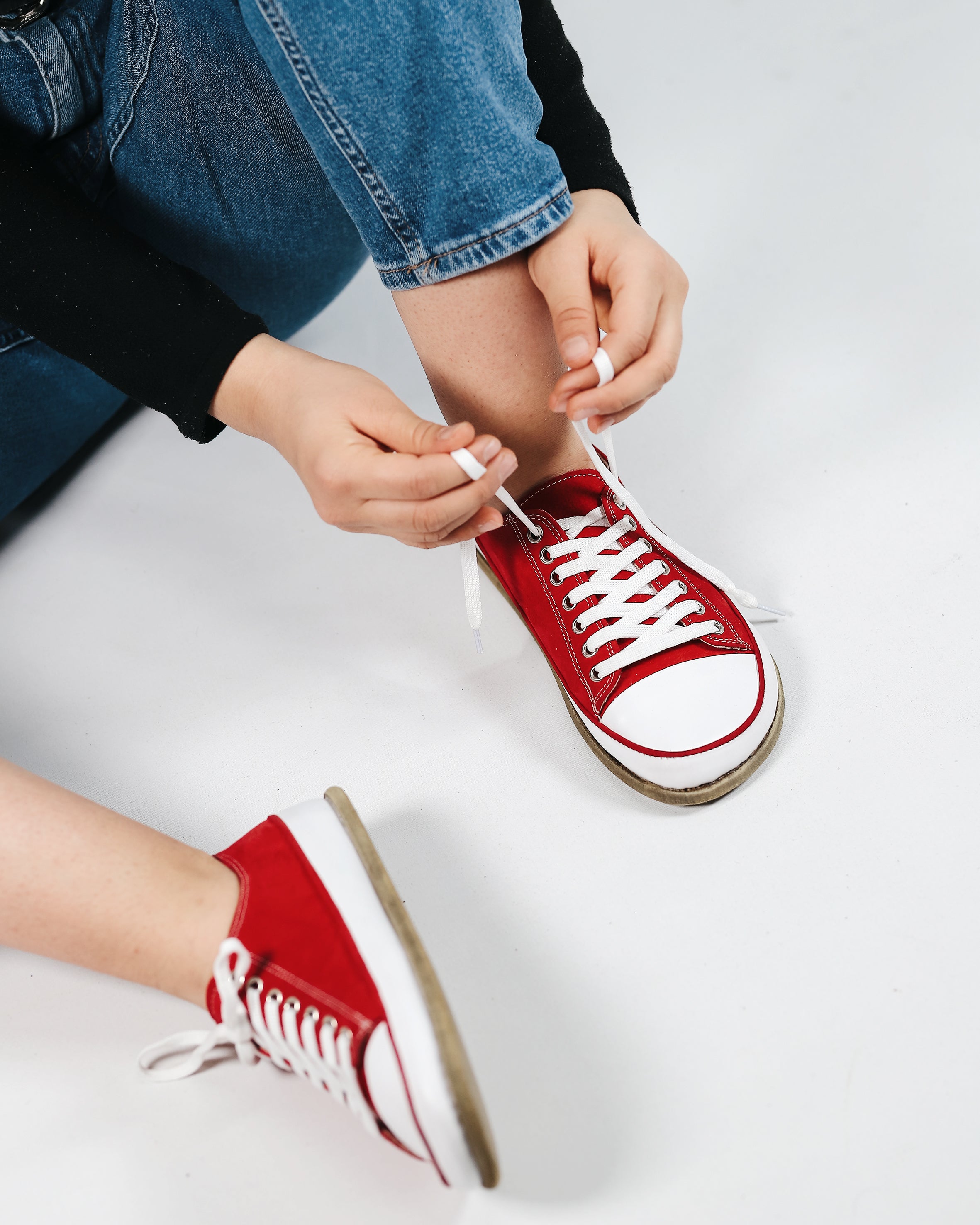 Red Converse Style Wide Barefoot Nubuck Leather Handmade Shoes