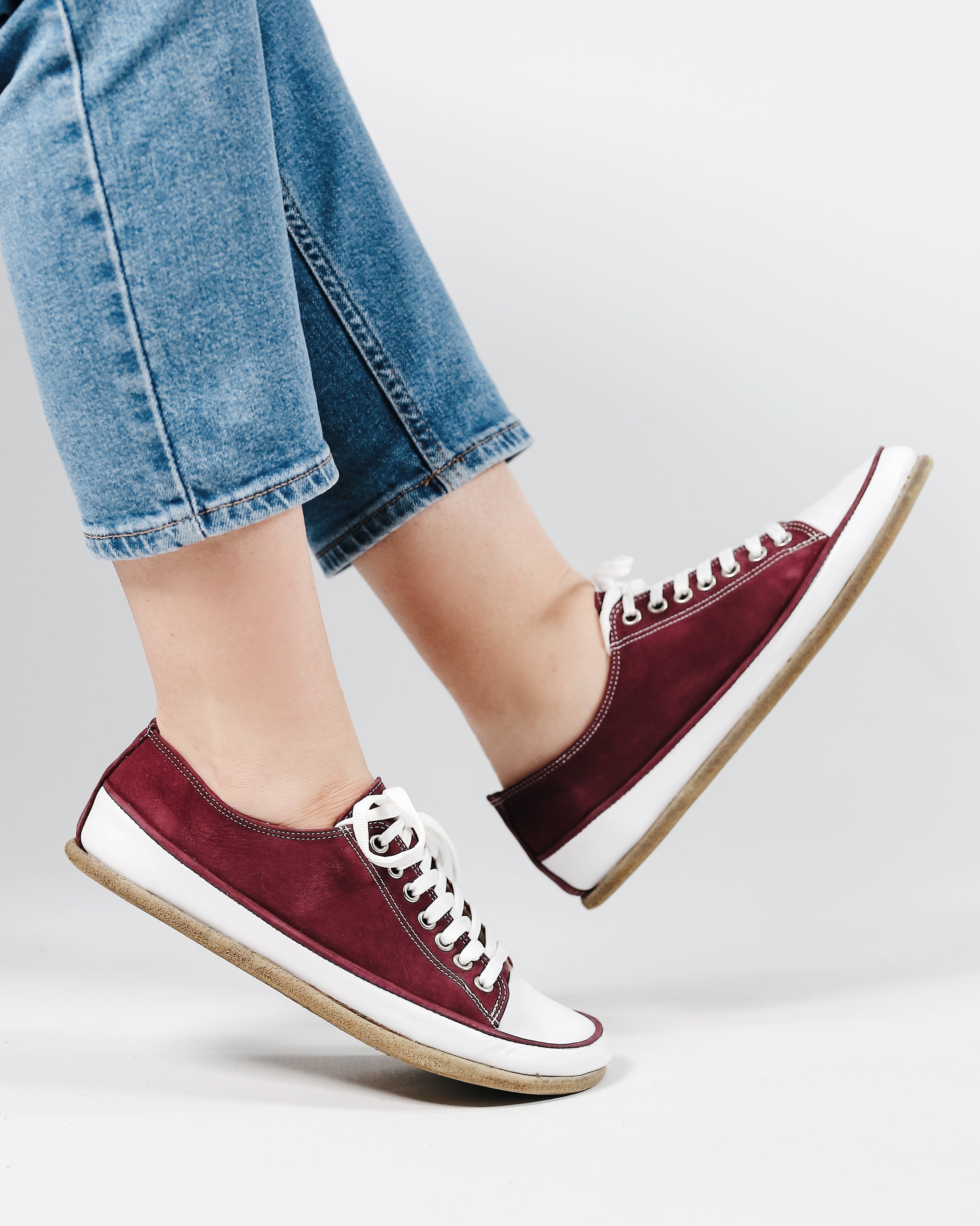 Burgundy Converse Style Wide Barefoot Nubuck Leather Handmade Shoes 