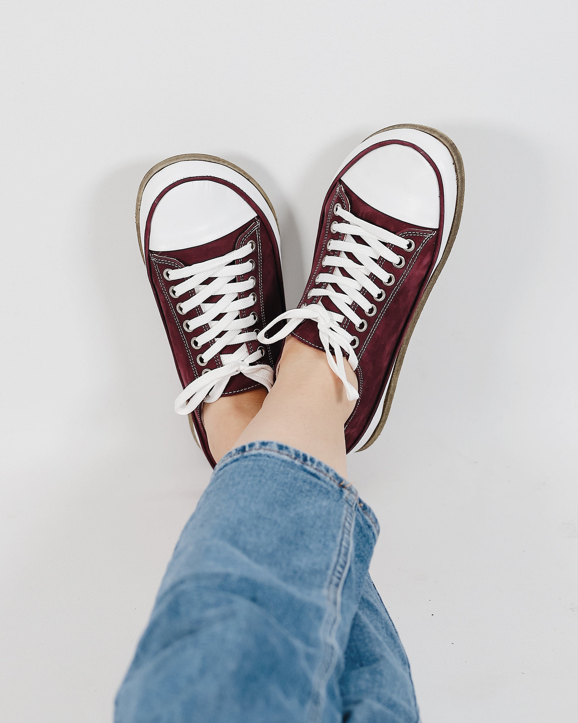 Burgundy Converse Style Wide Barefoot Nubuck Leather Handmade Shoes 