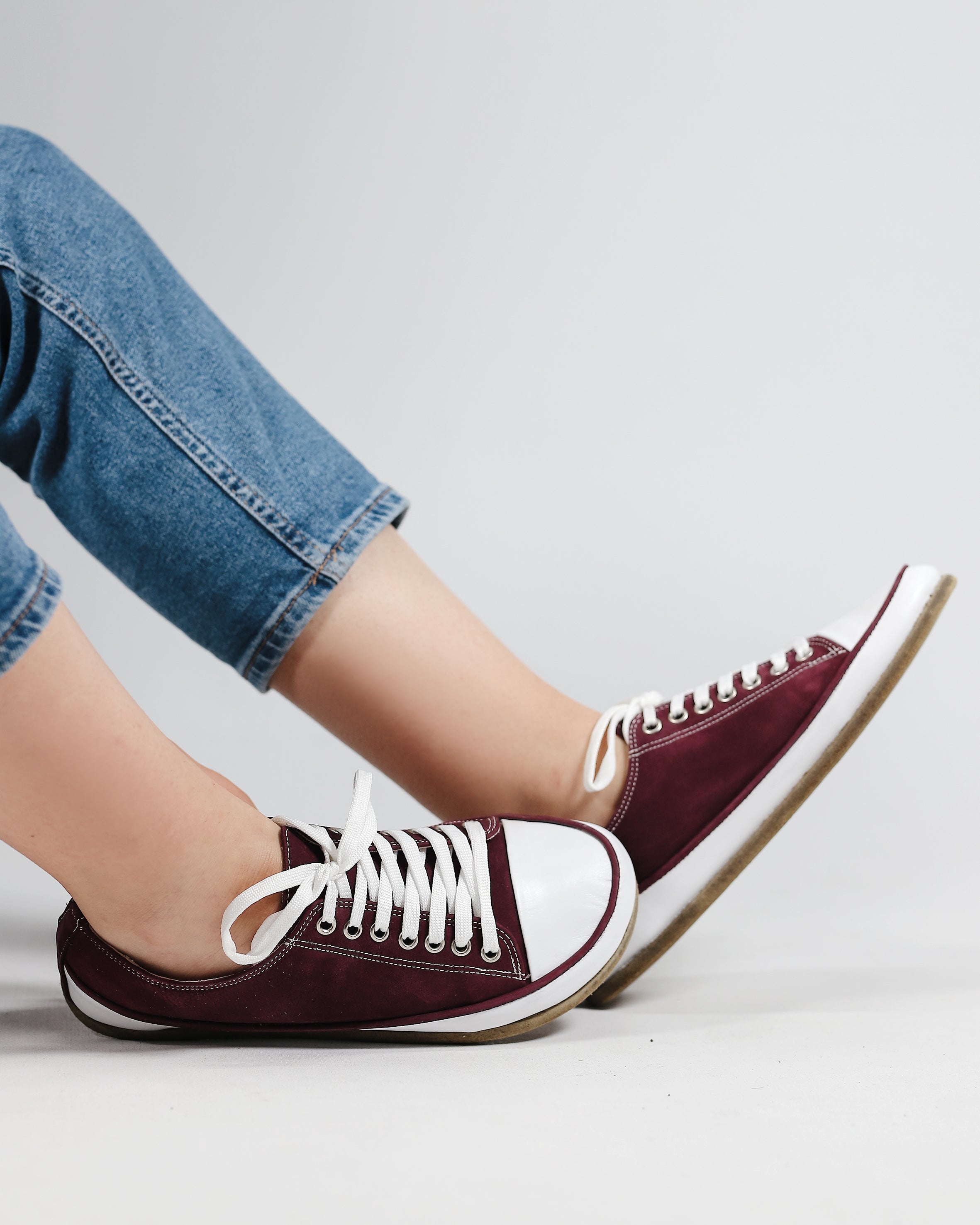 Burgundy Converse Style Wide Barefoot Nubuck Leather Handmade Shoes 