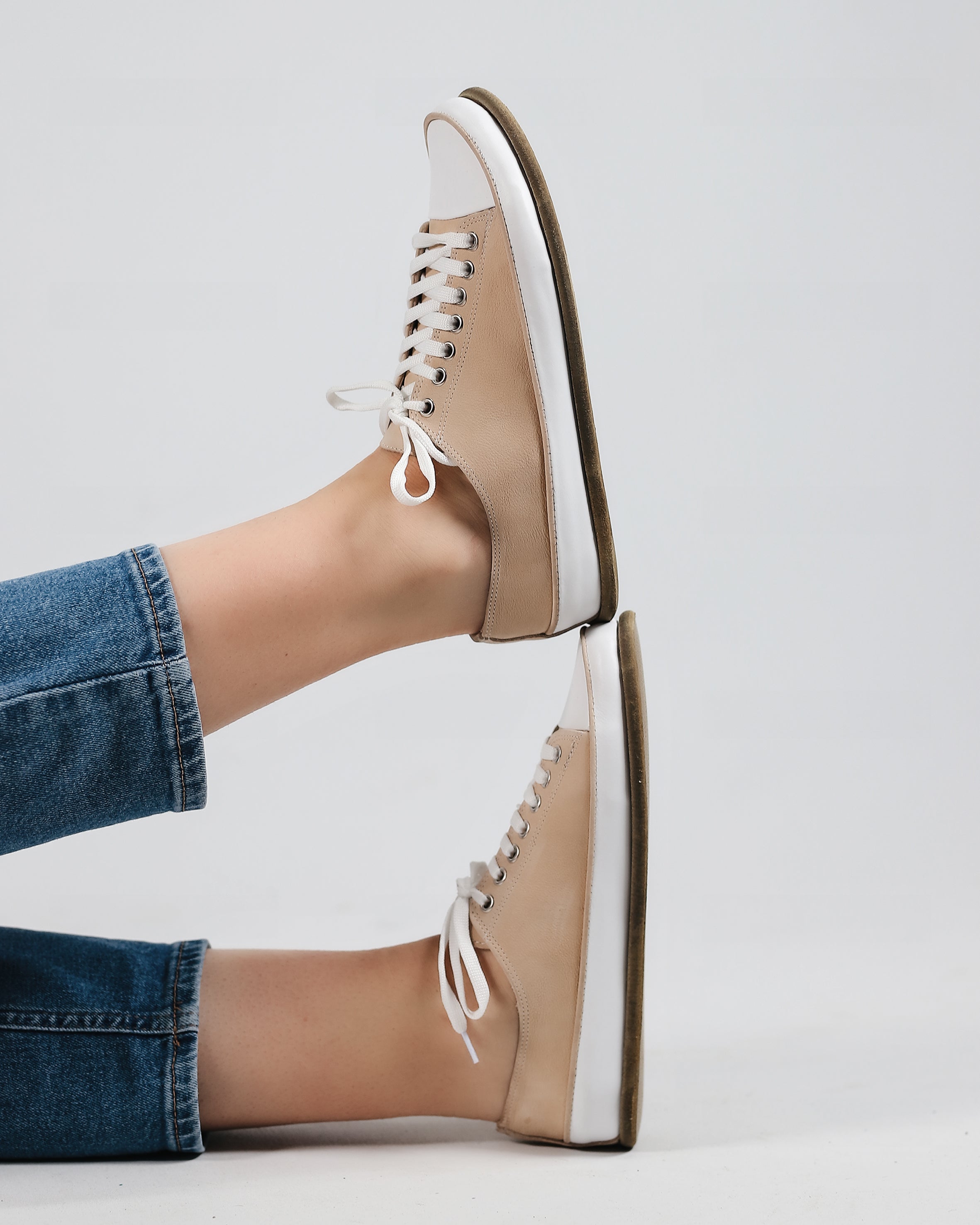 Cream Converse Style Wide Barefoot Nubuck Leather Handmade Shoes 
