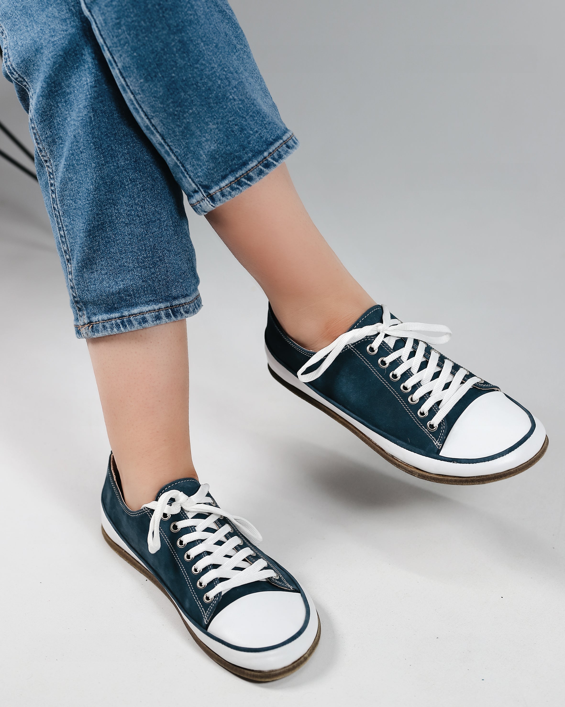 Jeans Converse Style Wide Barefoot Nubuck Leather Handmade Shoes 