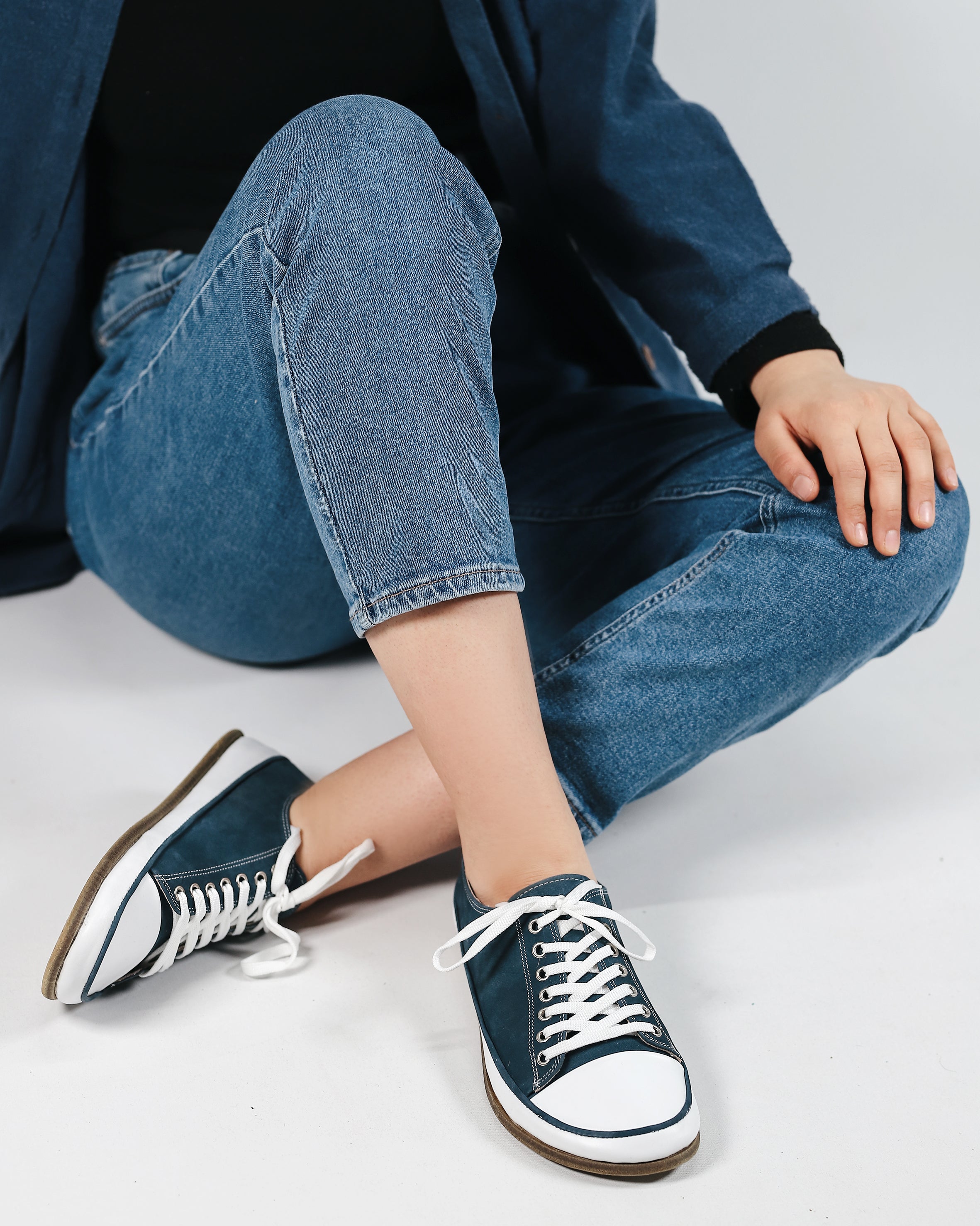 Jeans Converse Style Wide Barefoot Nubuck Leather Handmade Shoes 
