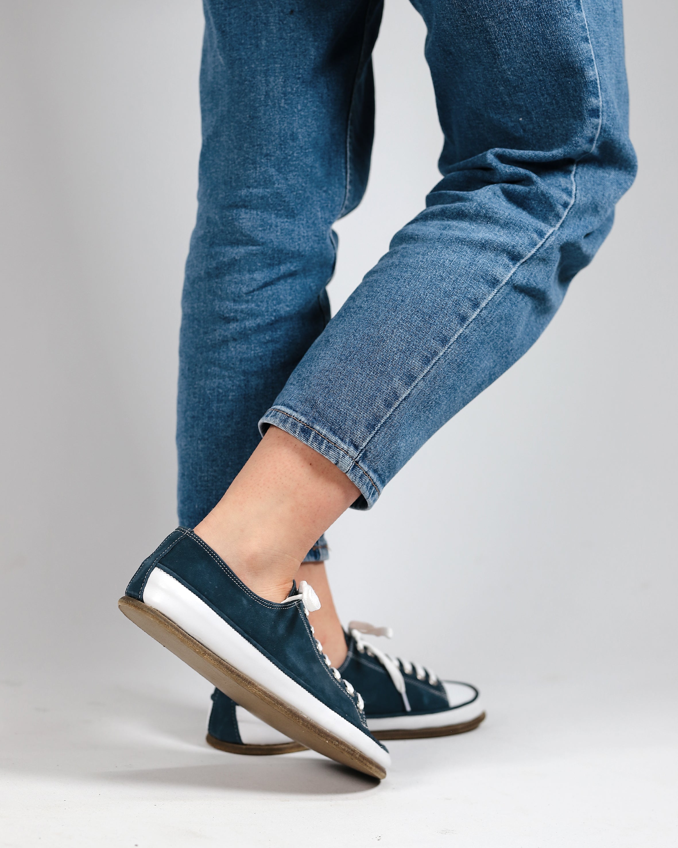 Jeans Converse Style Wide Barefoot Nubuck Leather Handmade Shoes 