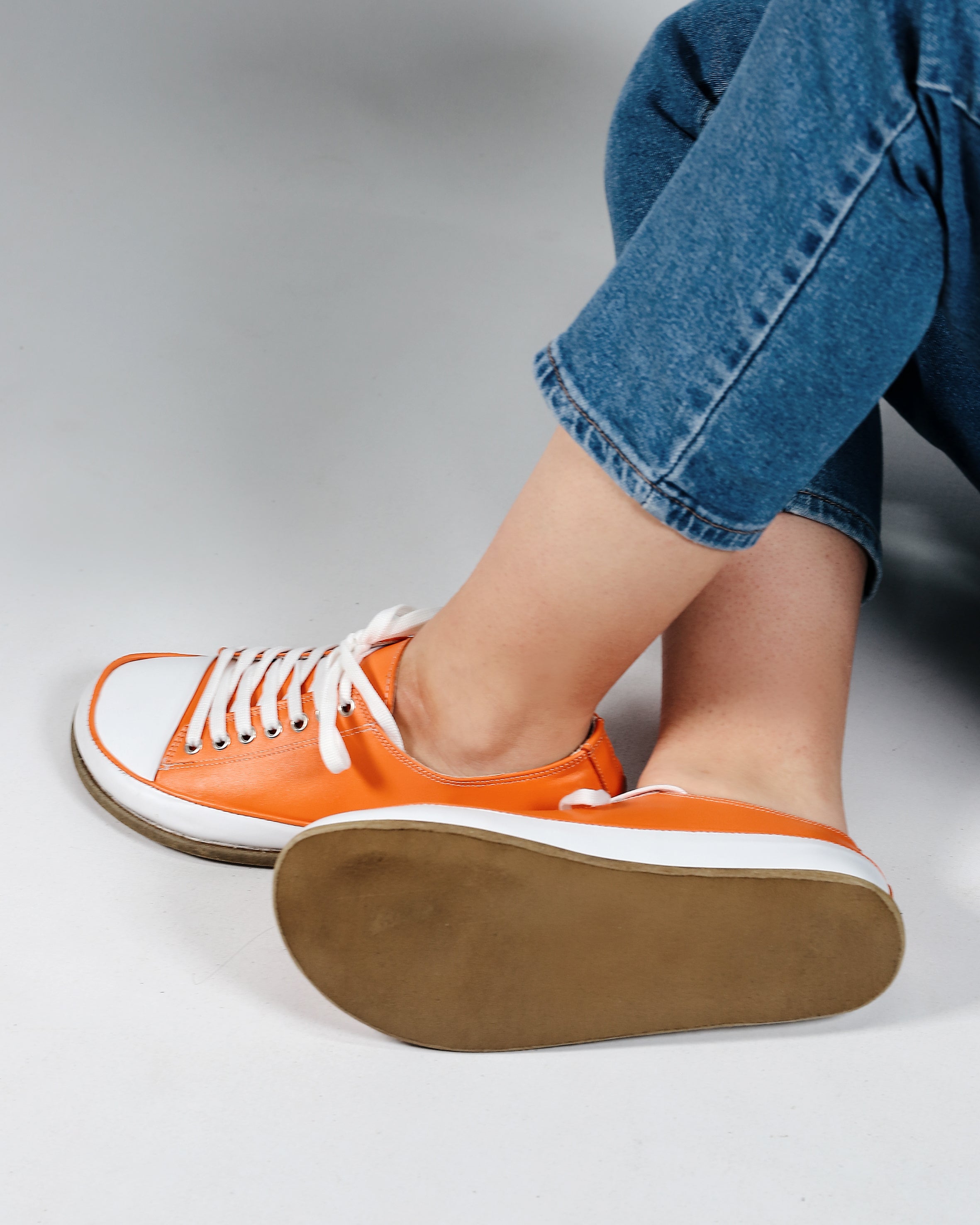 Orange Converse Style Wide Barefoot Smooth Leather Handmade Shoes