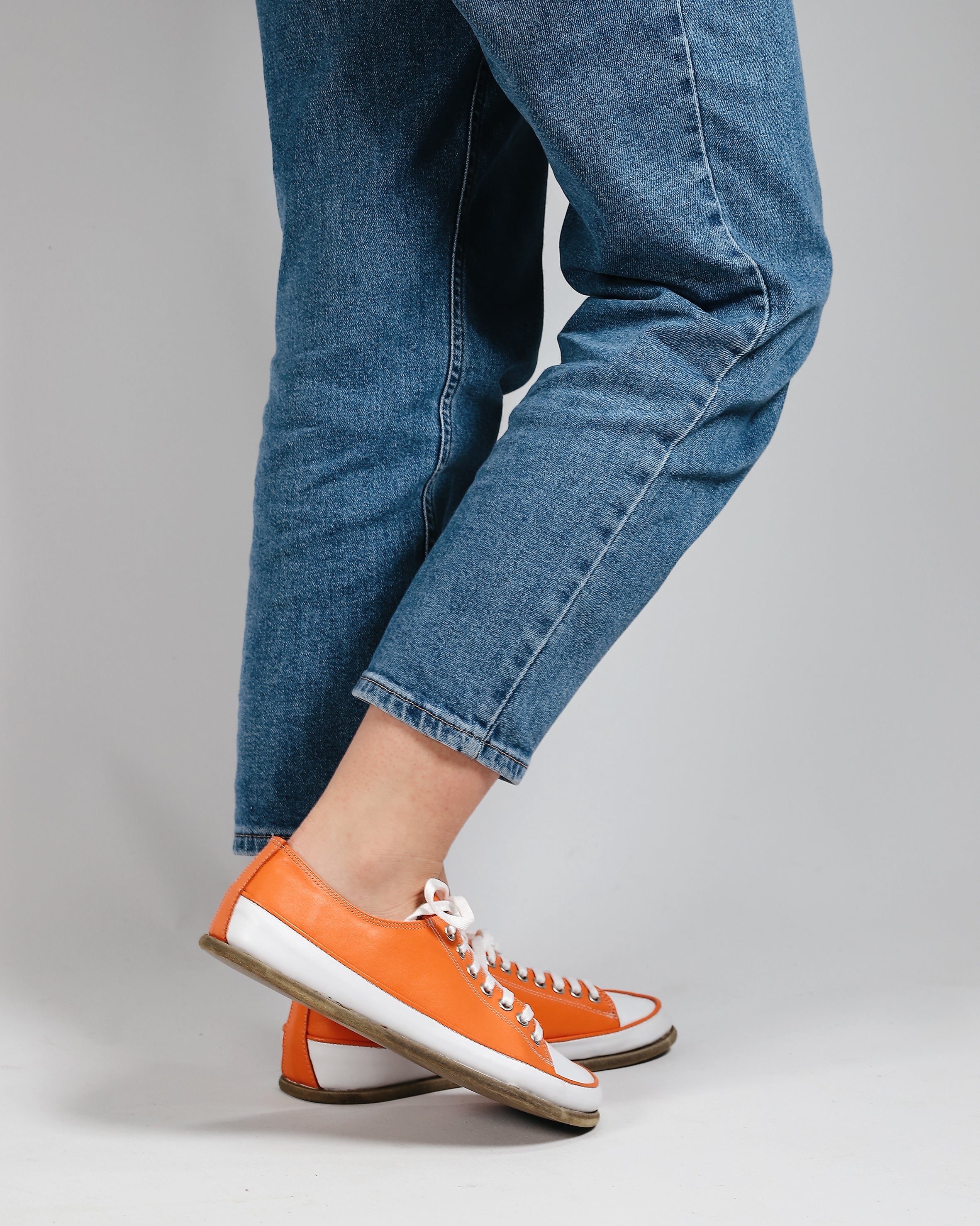 Orange Converse Style Wide Barefoot Smooth Leather Handmade Shoes 