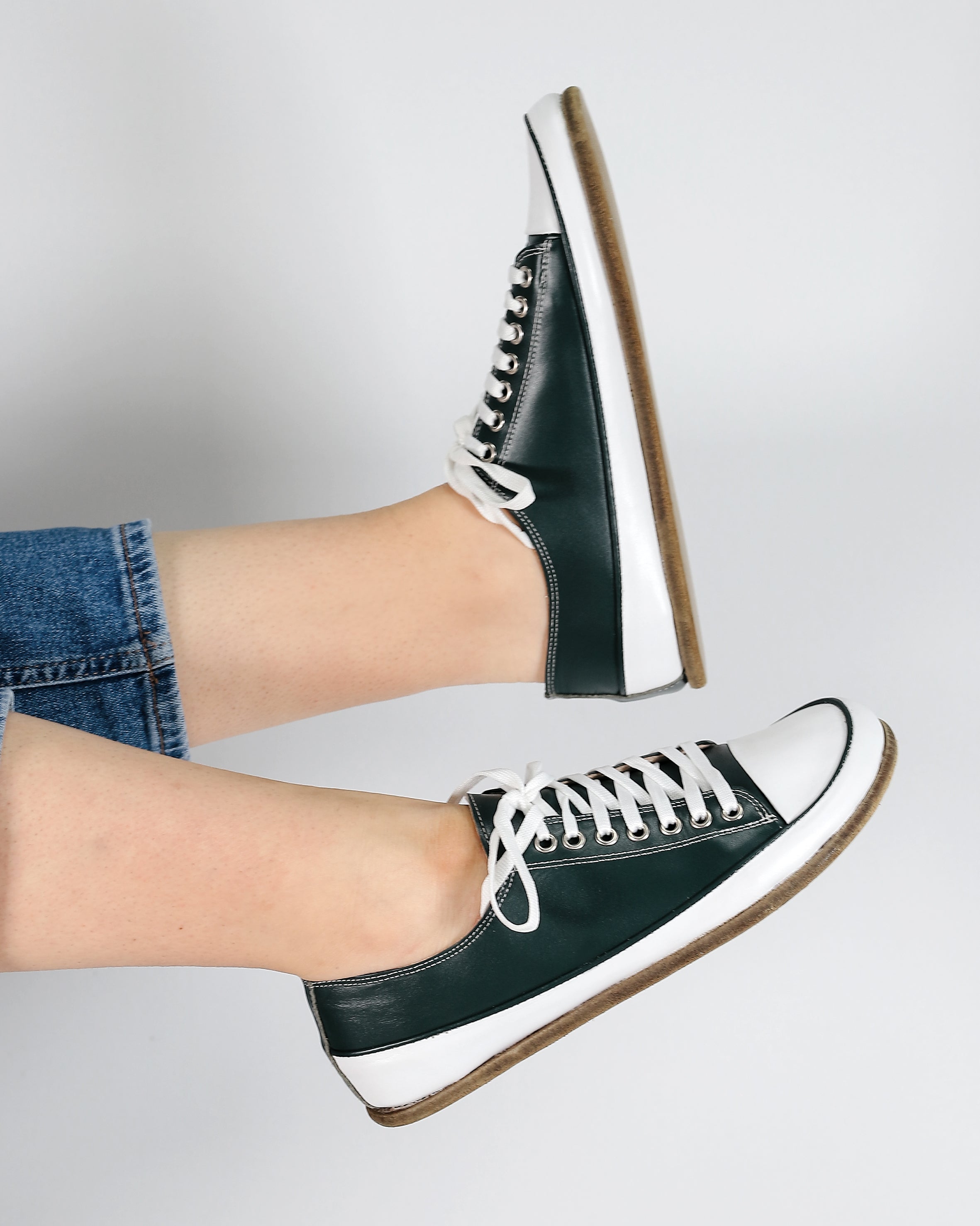 Green Converse Style Wide Barefoot Smooth Leather Handmade Shoes 