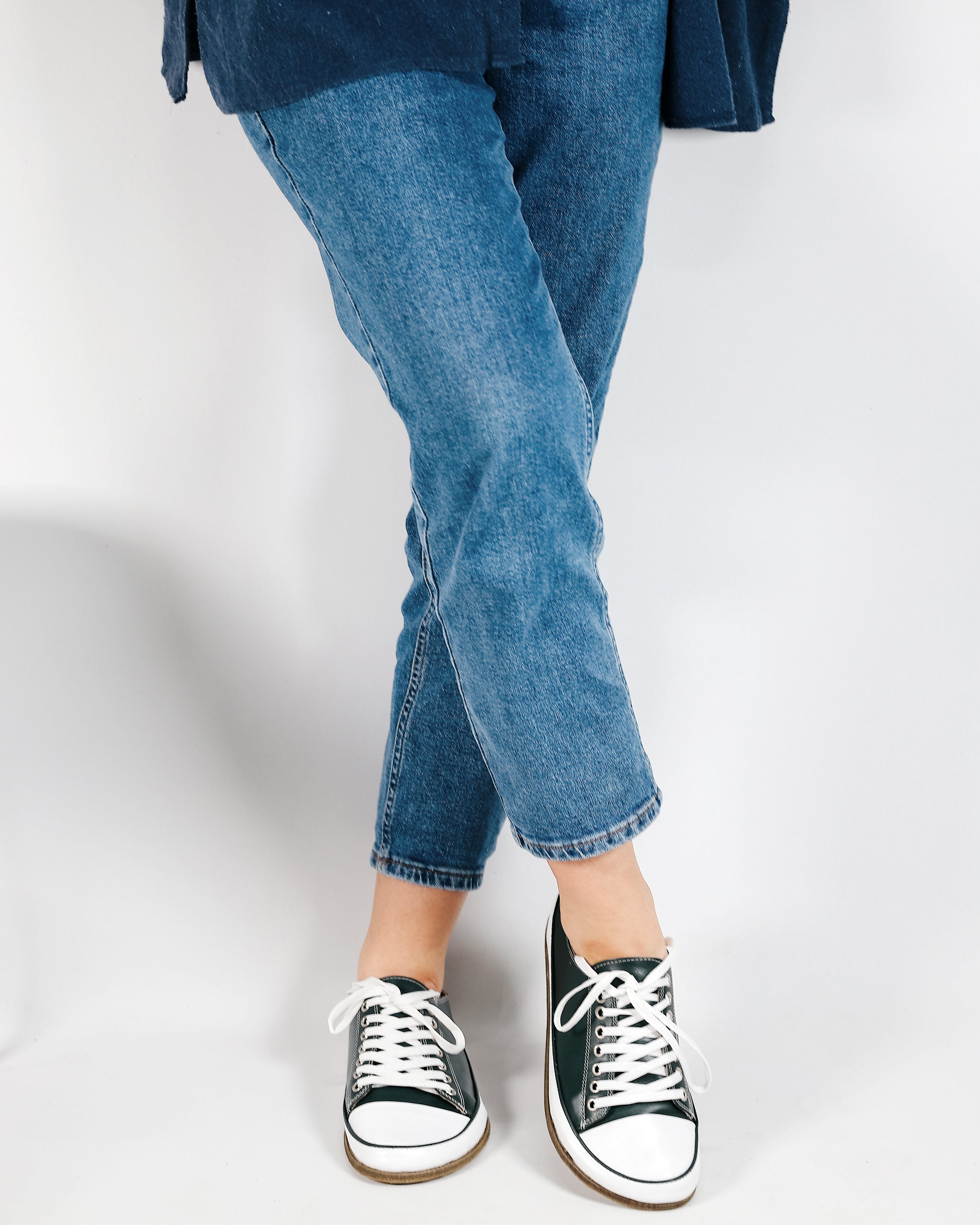 Green Converse Style Wide Barefoot Smooth Leather Handmade Shoes 