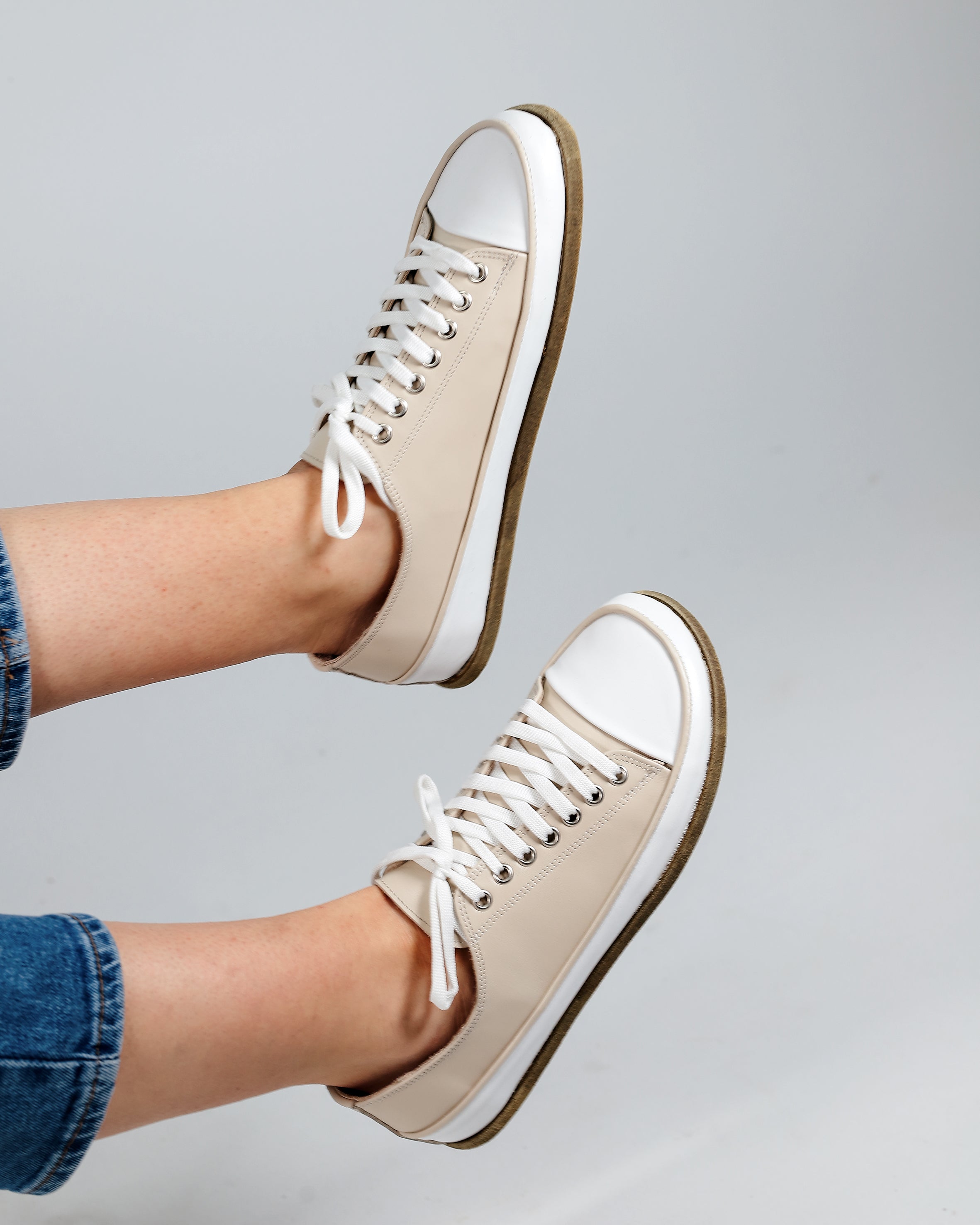 Cream Converse Style Wide Barefoot Smooth Leather Handmade Shoes 