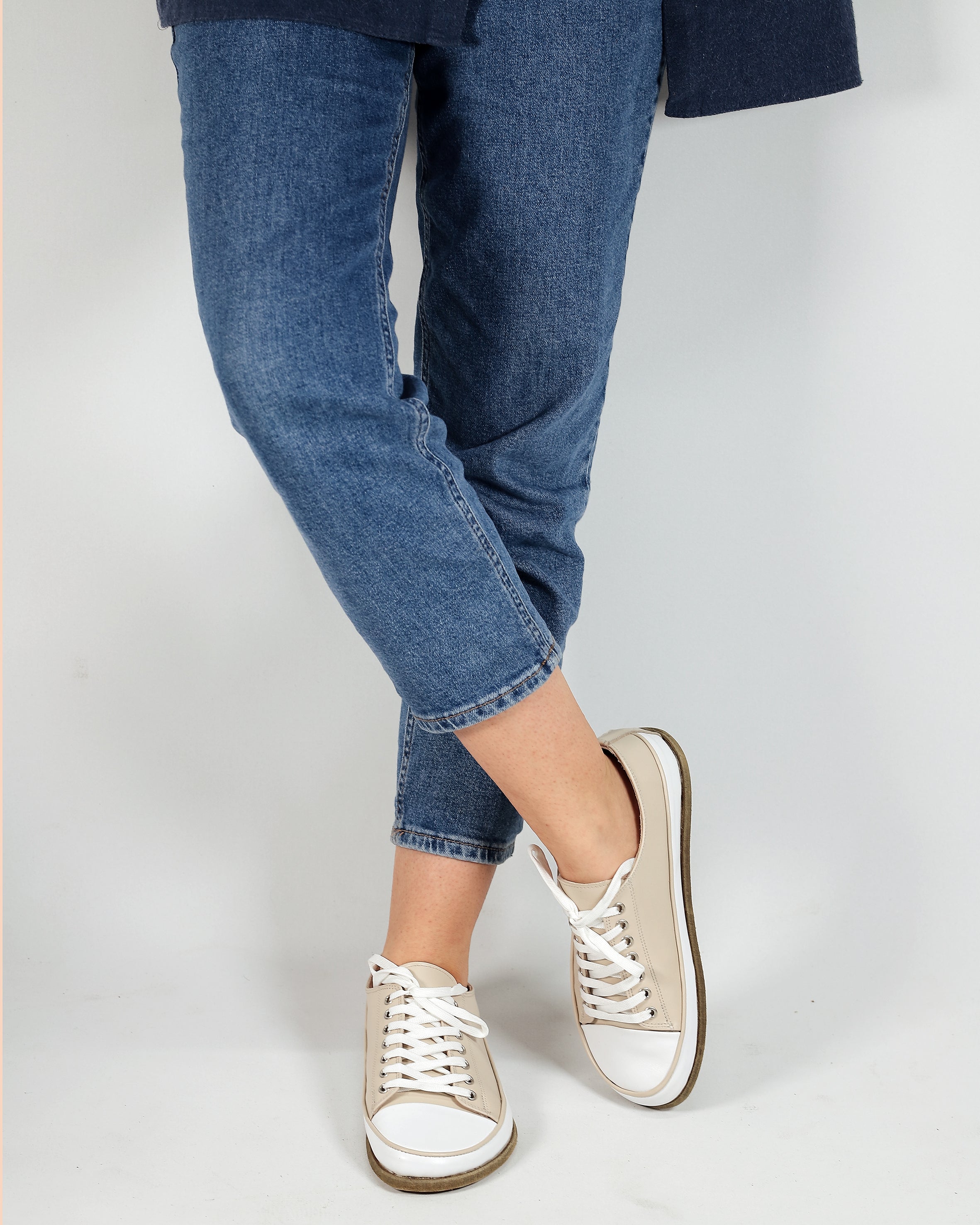 Cream Converse Style Wide Barefoot Smooth Leather Handmade Shoes 