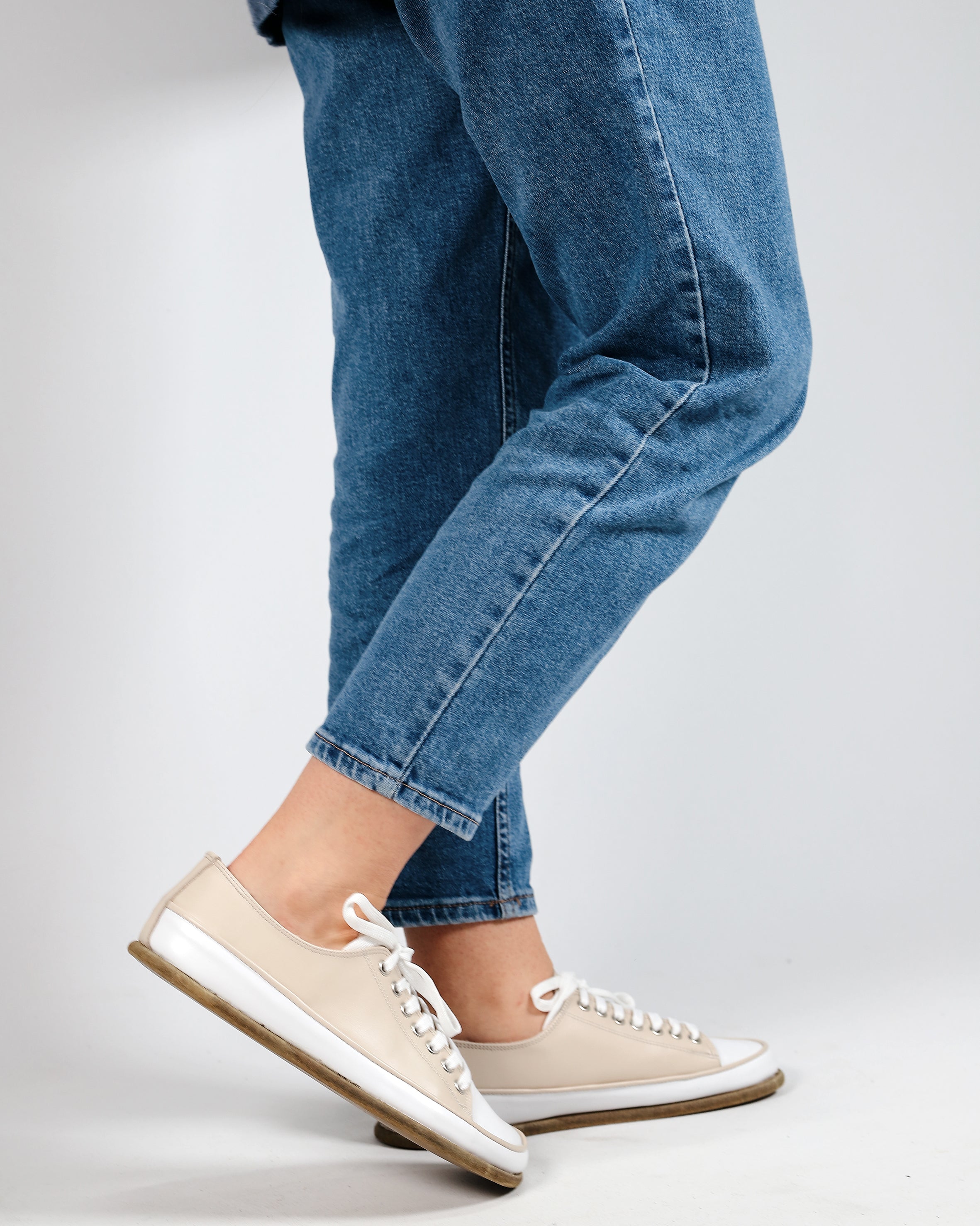 Cream Converse Style Wide Barefoot Smooth Leather Handmade Shoes 