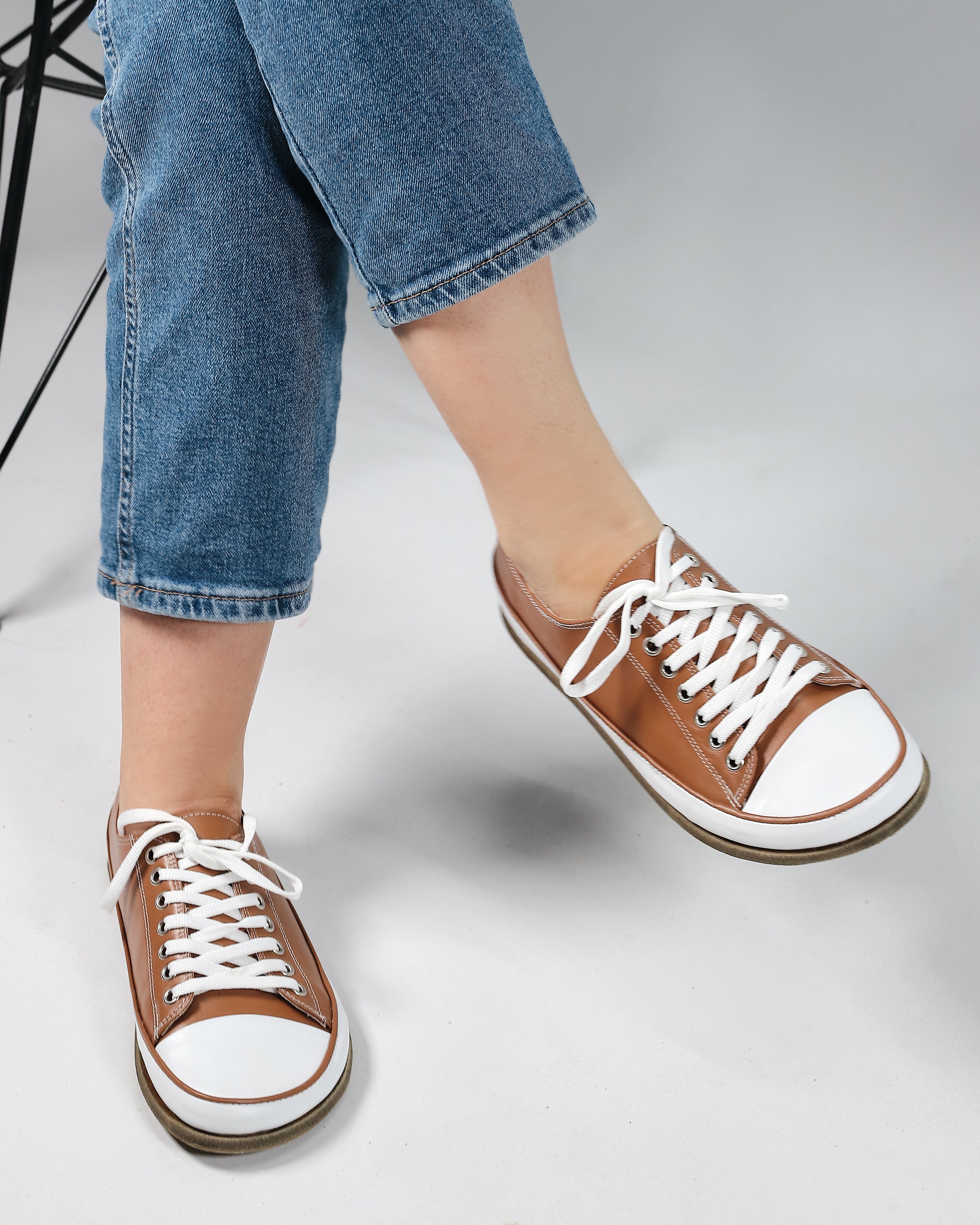 Tan Converse Style Wide Barefoot Smooth Leather Handmade Shoes 