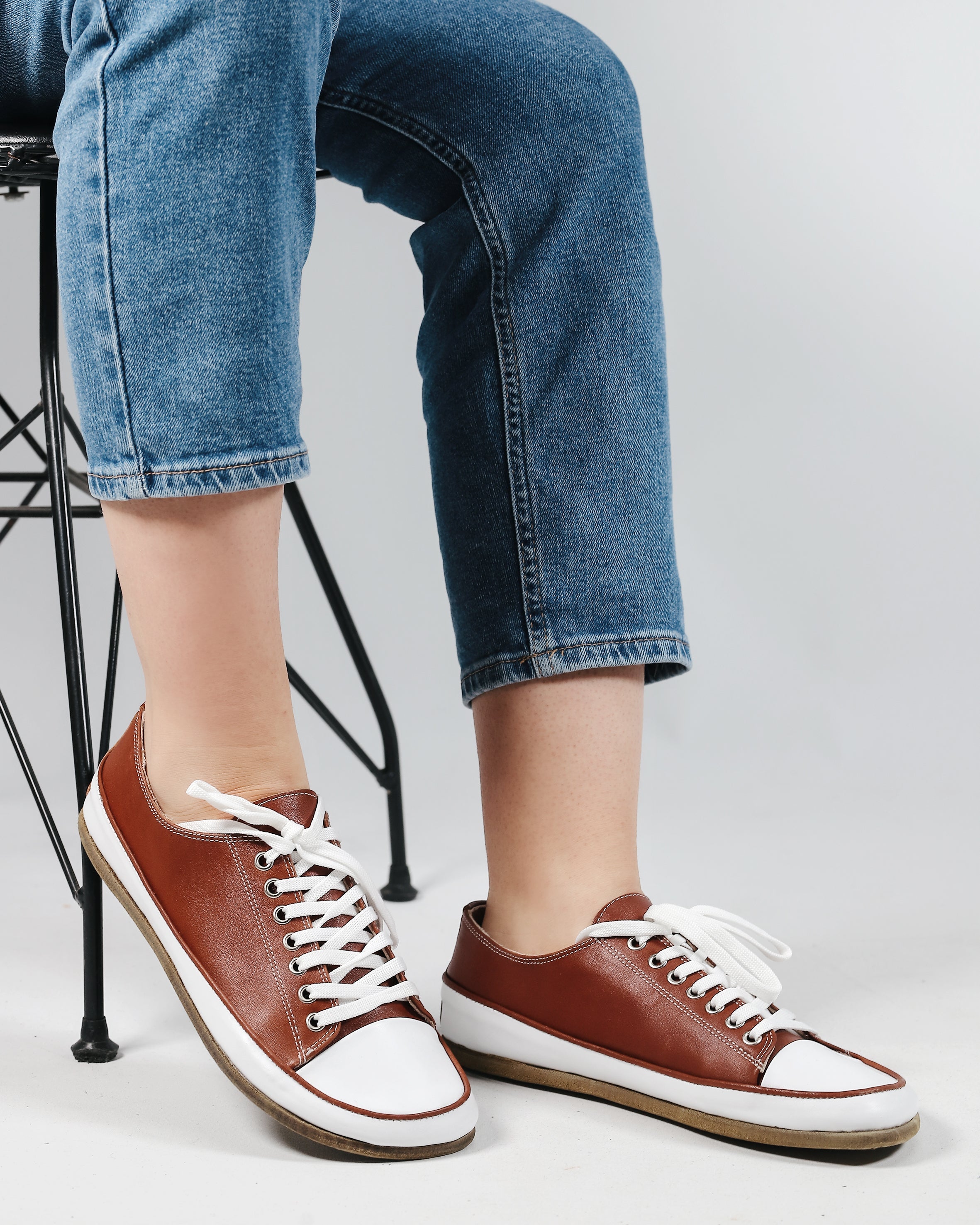 Brown Converse Style Wide Barefoot Smooth Leather Handmade Shoes 