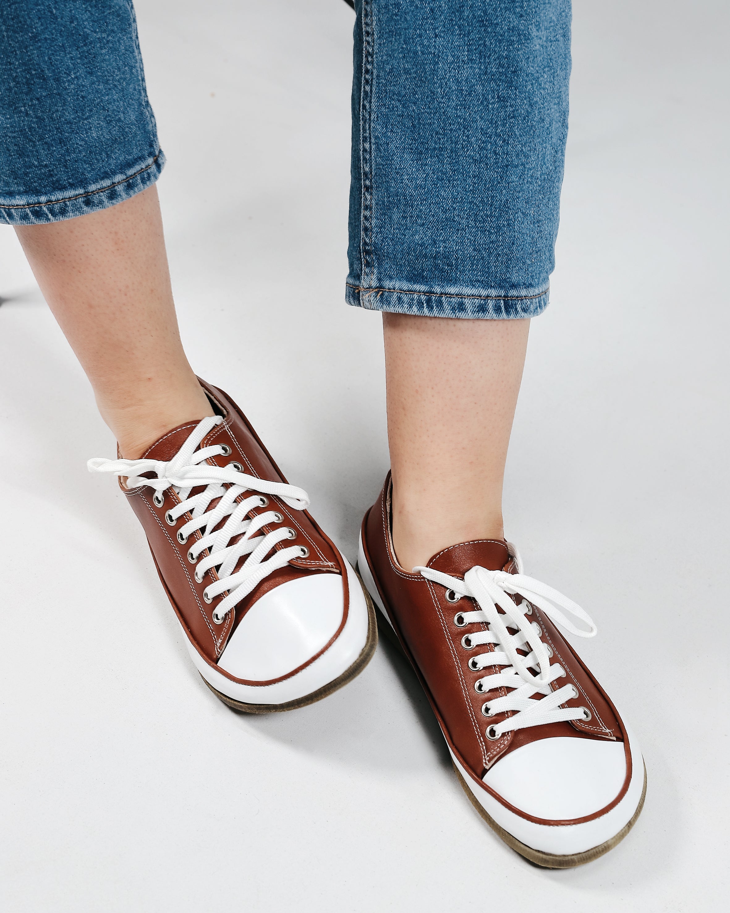 Brown Converse Style Wide Barefoot Smooth Leather Handmade Shoes