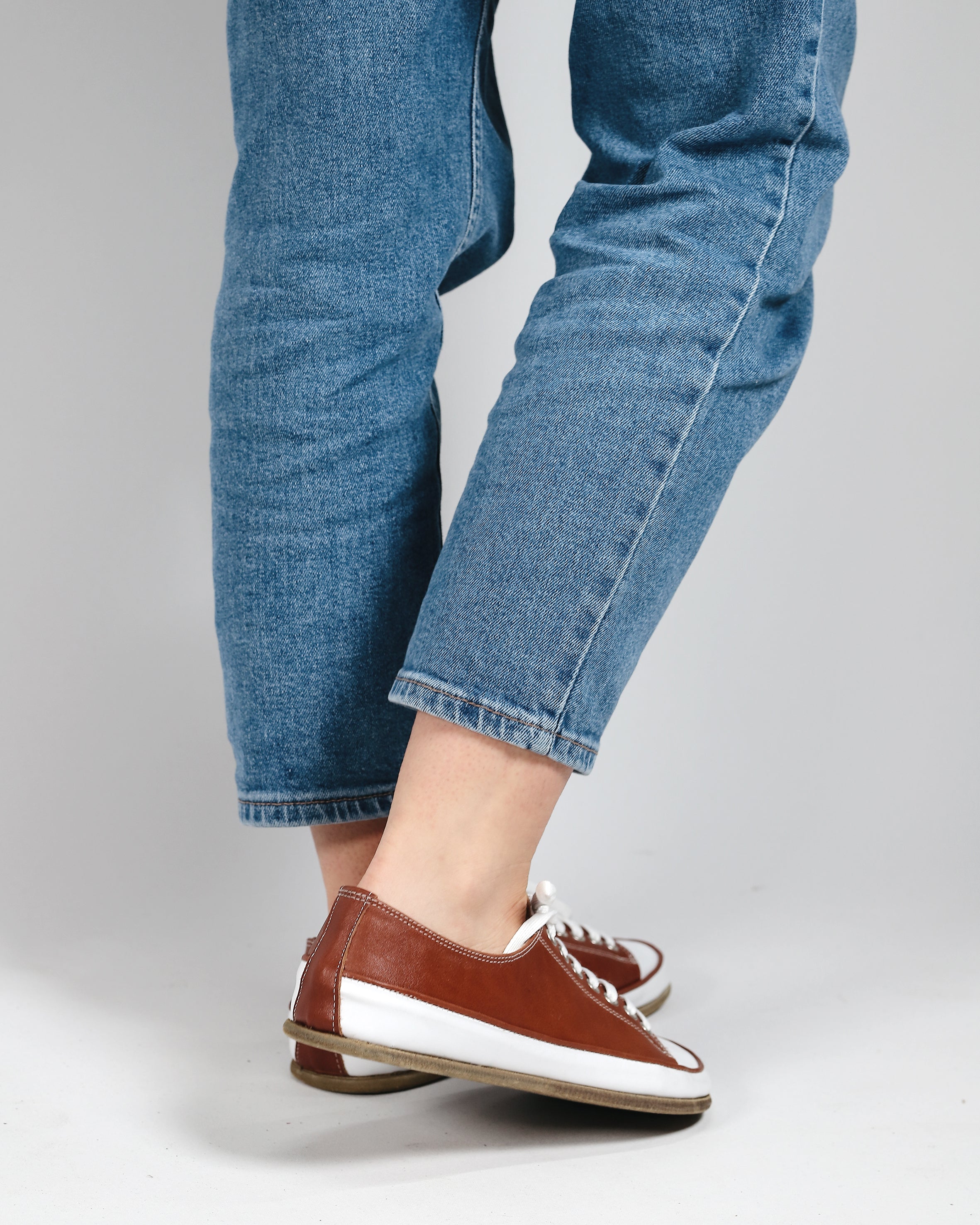 Brown Converse Style Wide Barefoot Smooth Leather Handmade Shoes 