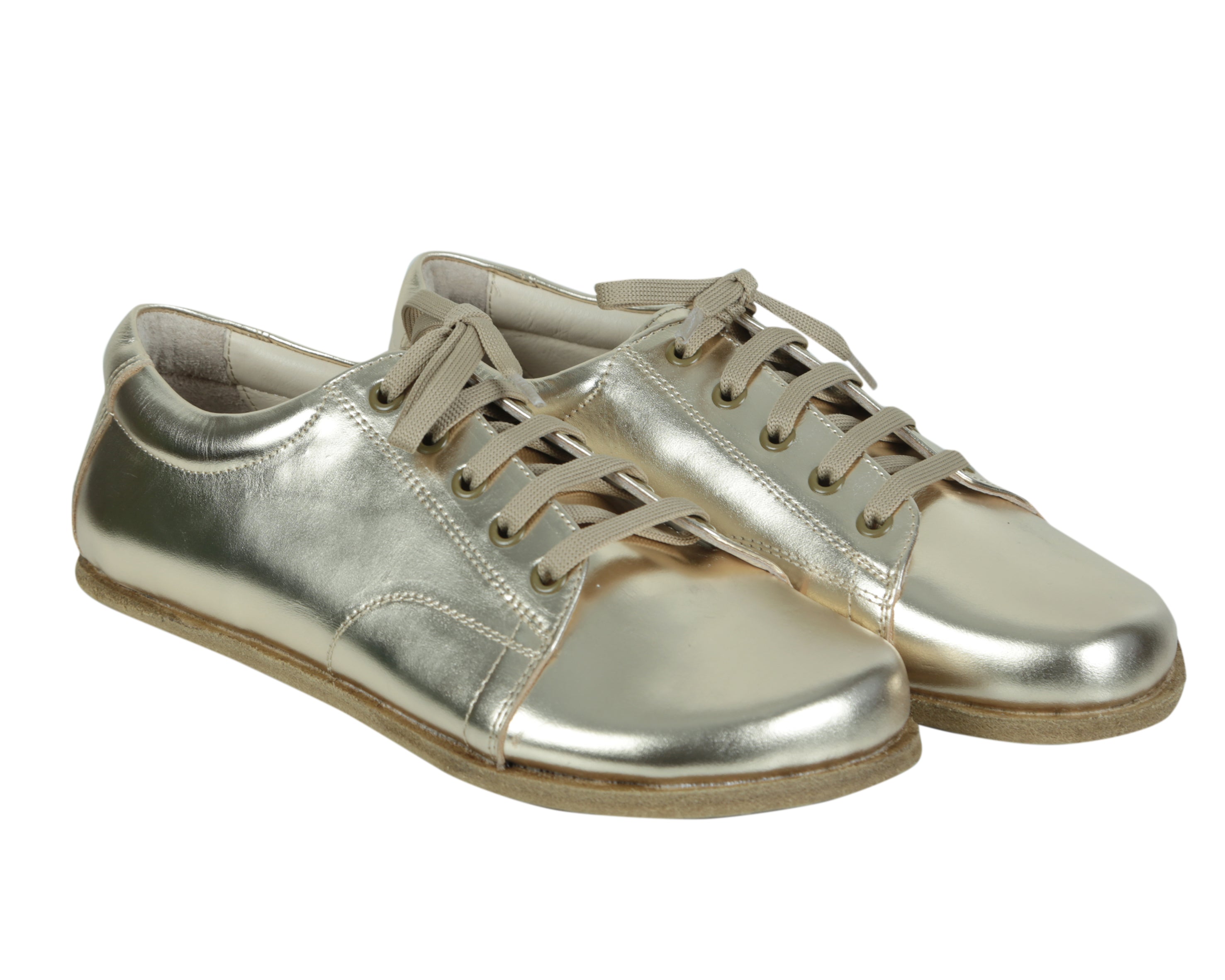 Gold Sneaker Wide Barefoot Smooth Leather Handmade Shoes