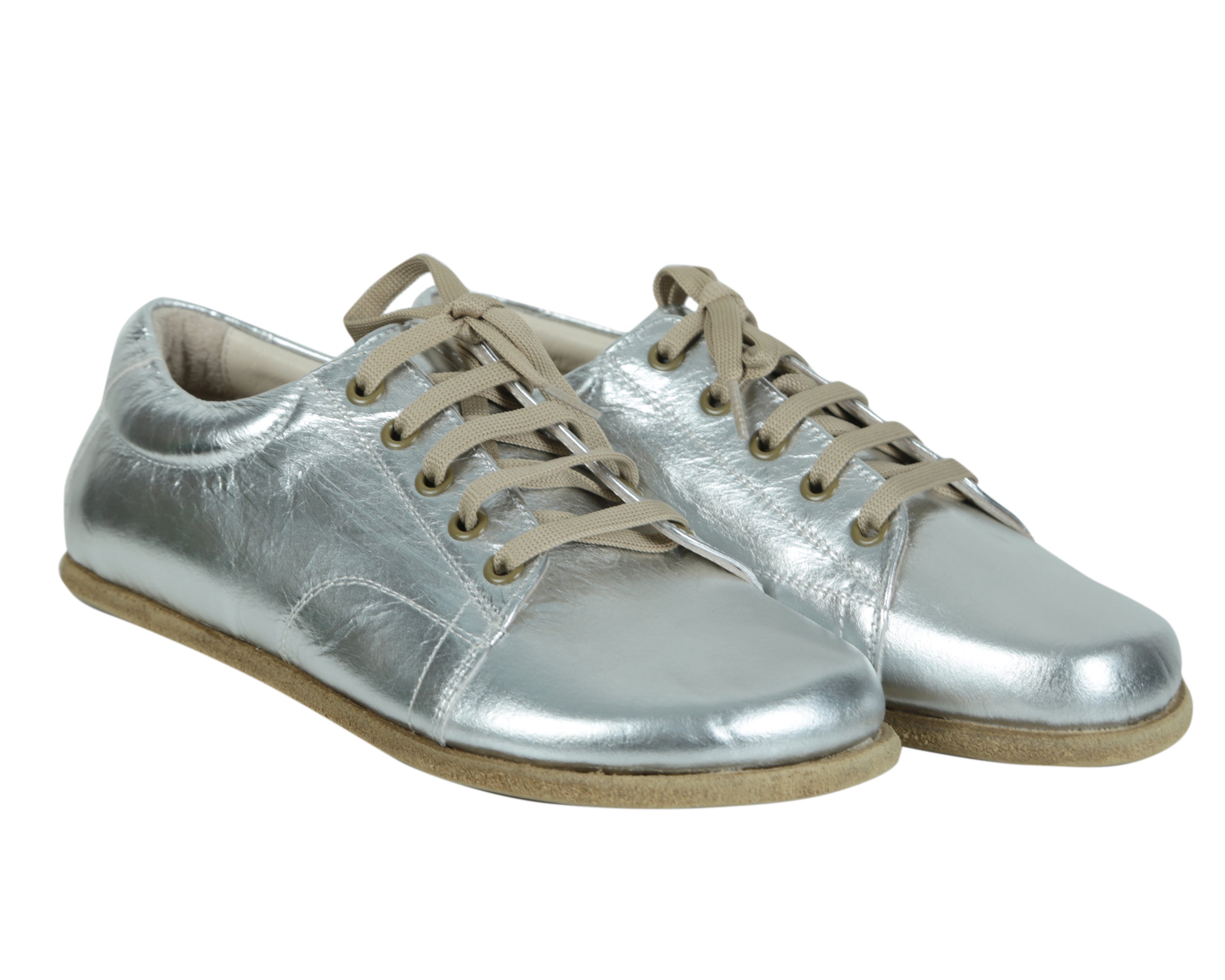 Silver Sneaker Wide Barefoot Smooth Leather Handmade Shoes 