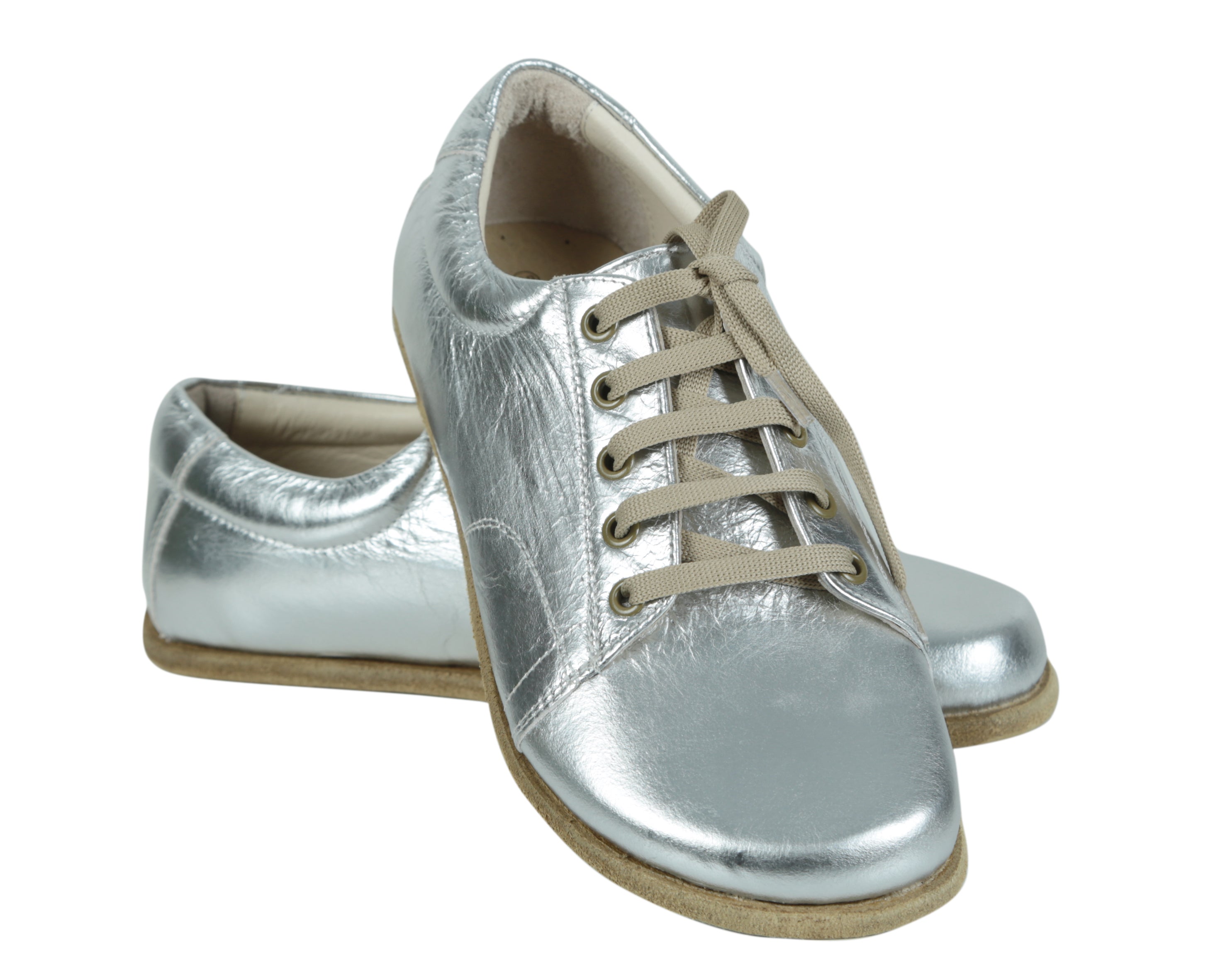 Silver Sneaker Wide Barefoot Smooth Leather Handmade Shoes