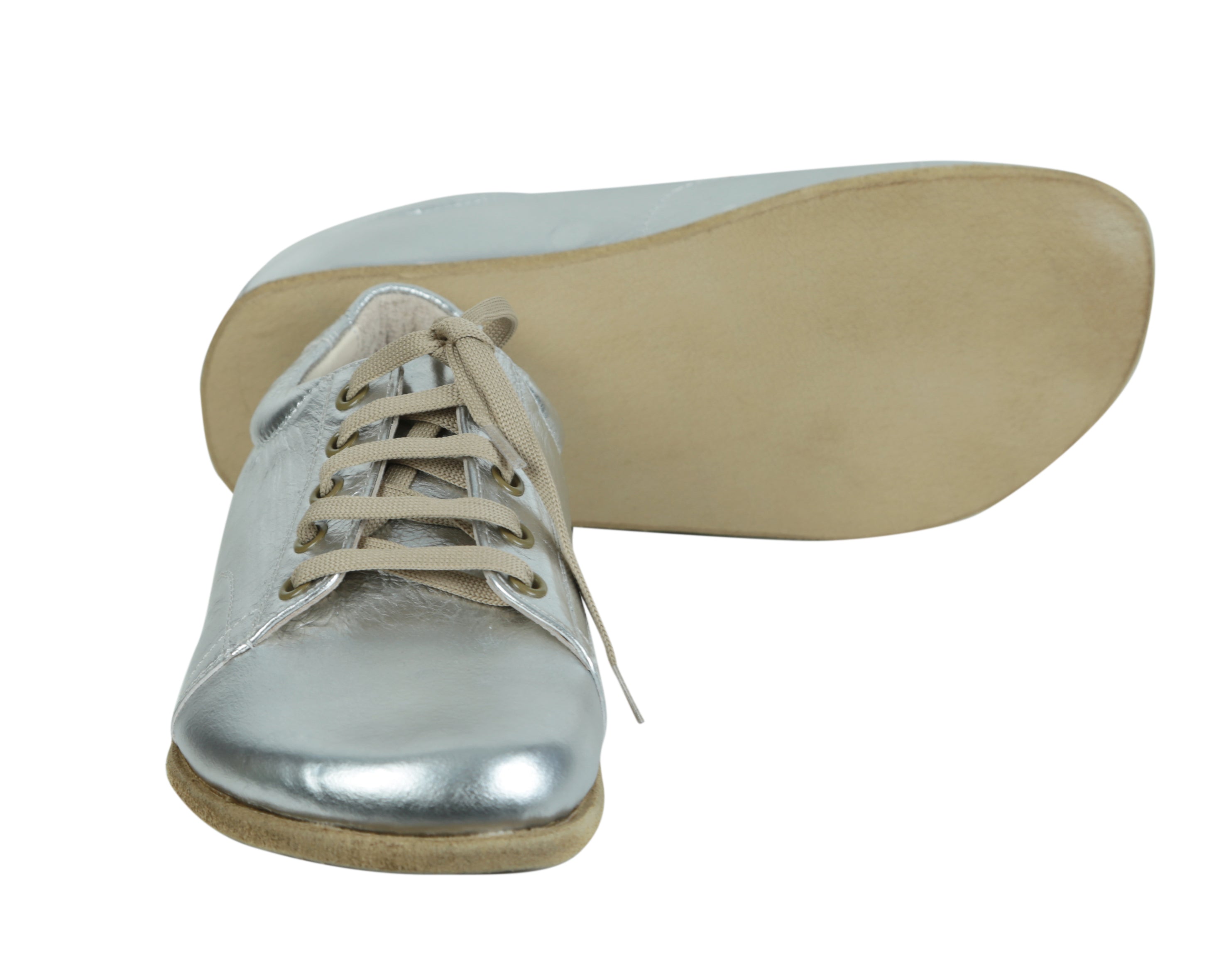 Silver Sneaker Wide Barefoot Smooth Leather Handmade Shoes