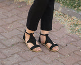Black Women Buckle Slipper Wide Barefoot Nubuck Leather Handmade Women Slipper