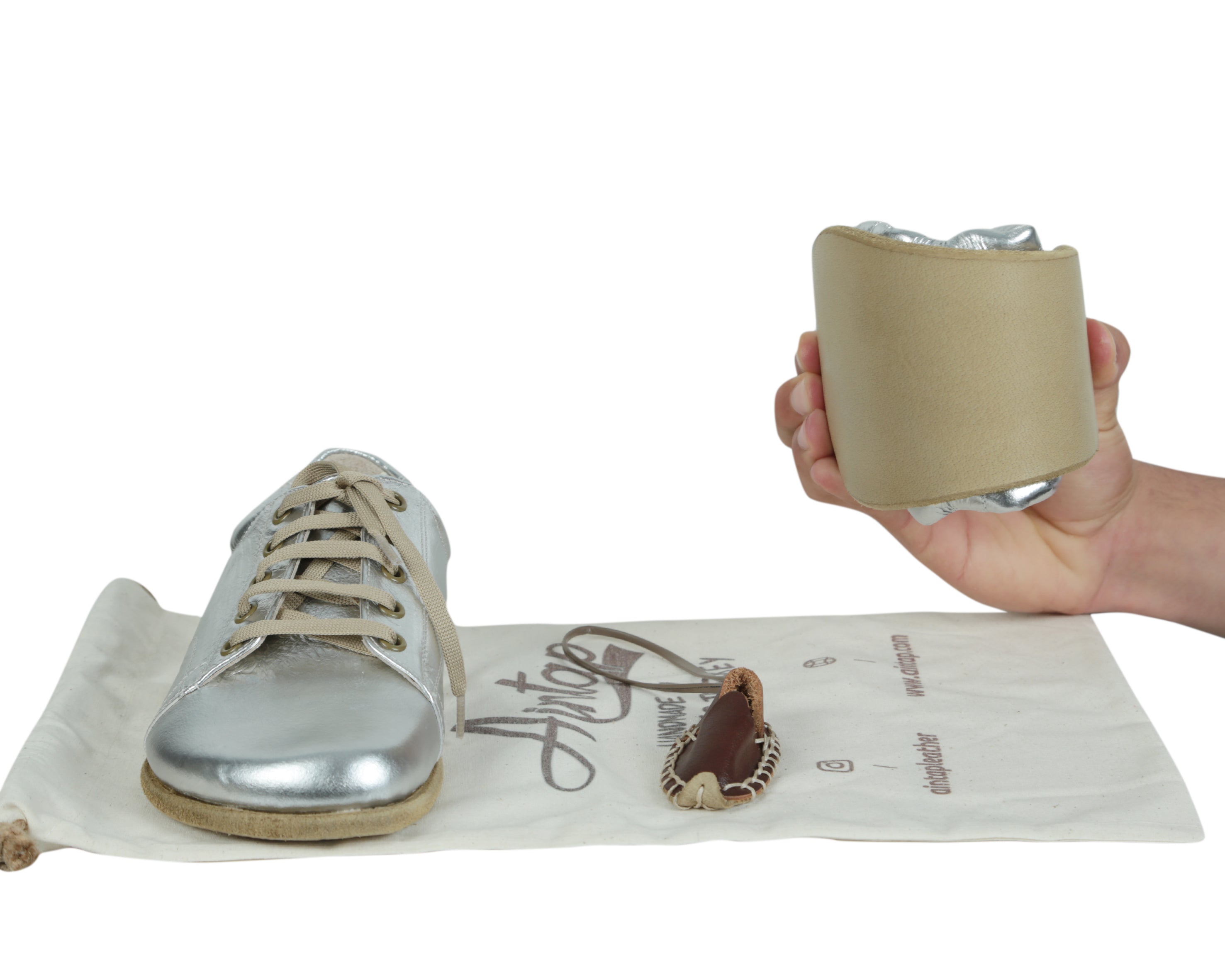 Silver Sneaker Wide Barefoot Smooth Leather Handmade Shoes 