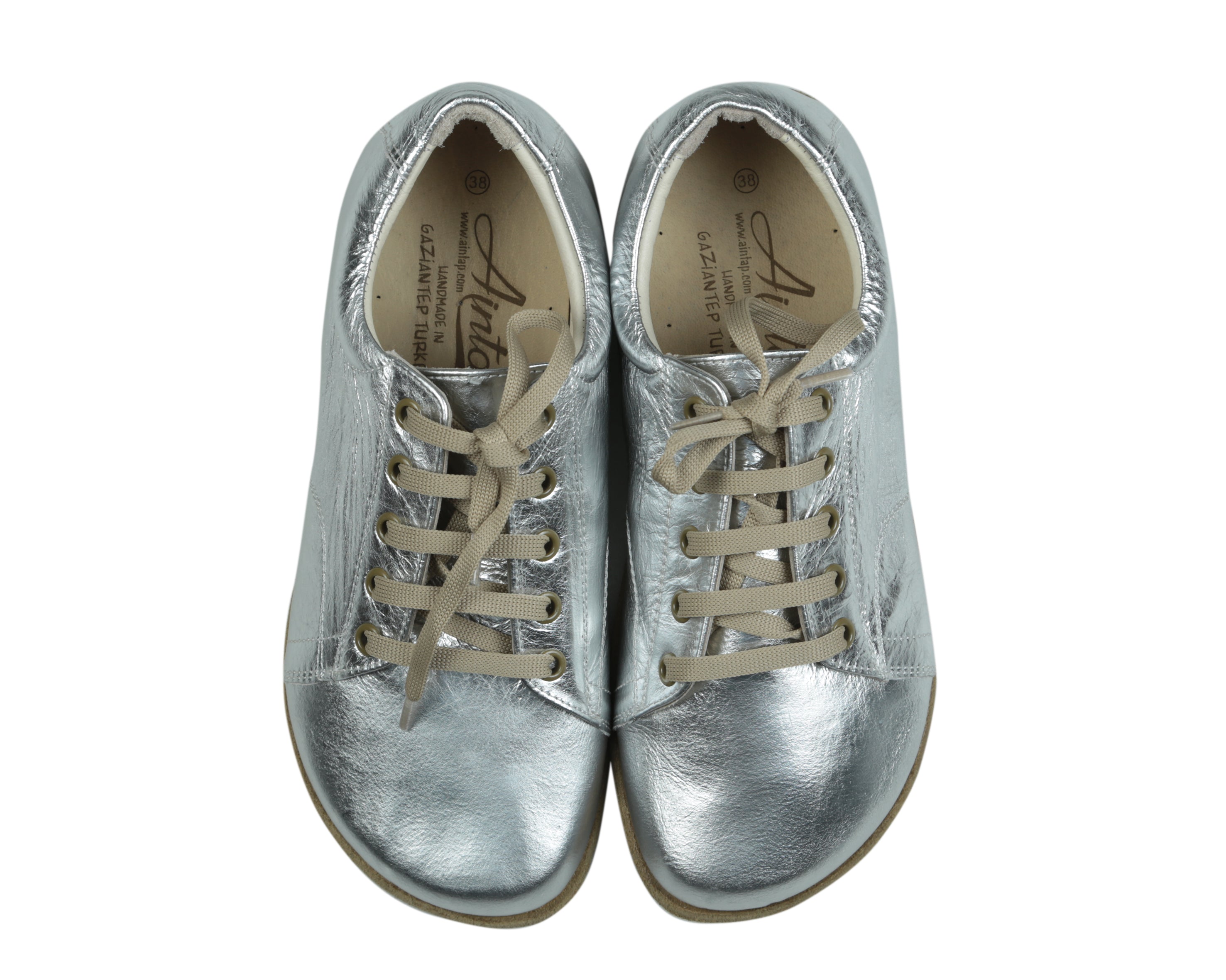 Silver Sneaker Wide Barefoot Smooth Leather Handmade Shoes