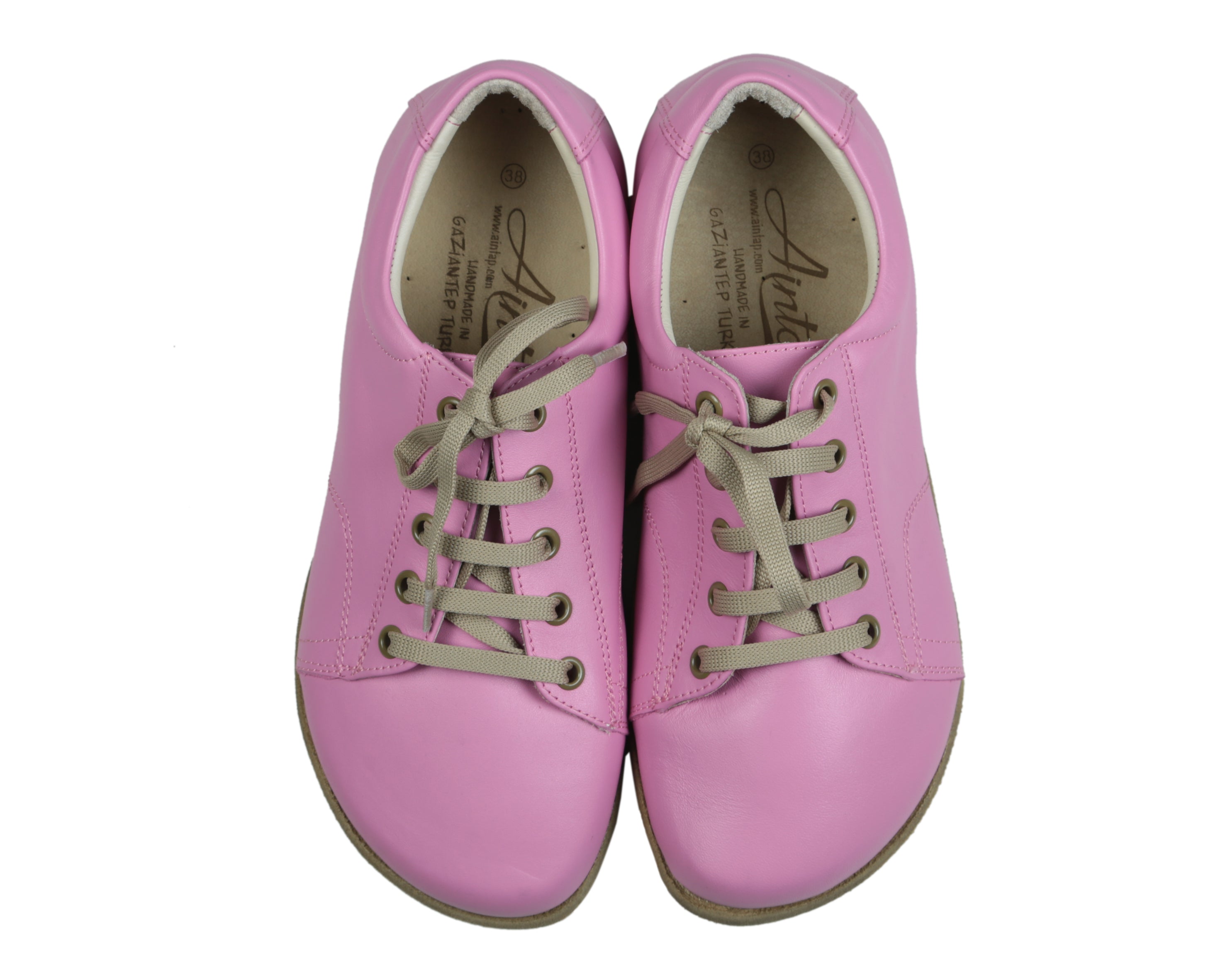 Pink Sneaker Wide Barefoot Smooth Leather Handmade Shoes