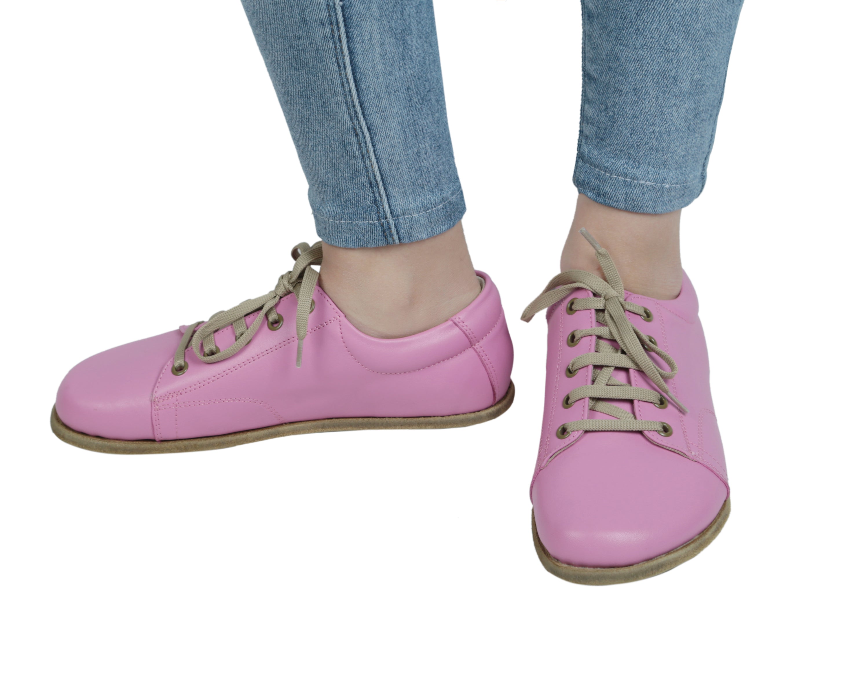 Pink Sneaker Wide Barefoot Smooth Leather Handmade Shoes