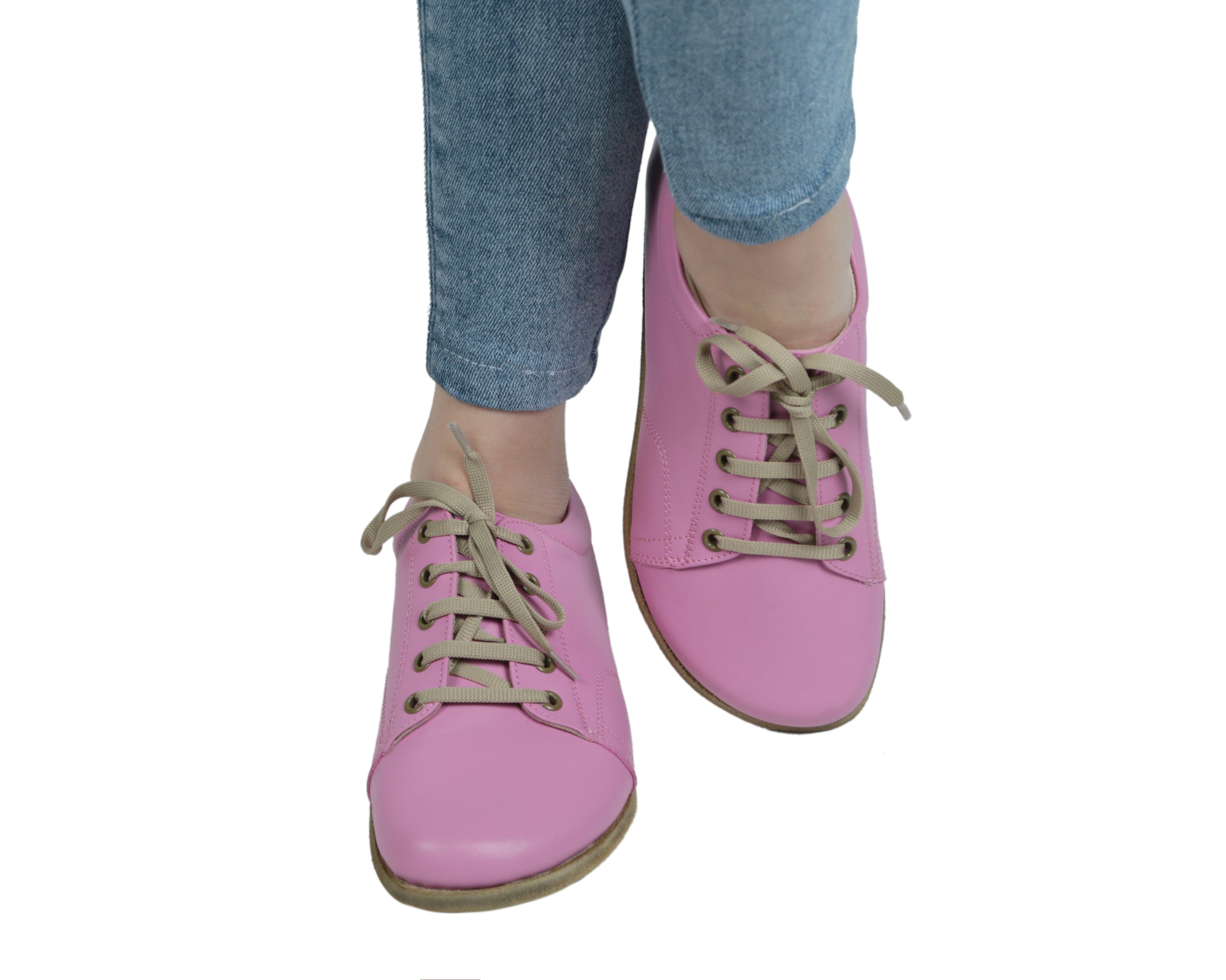 Pink Sneaker Wide Barefoot Smooth Leather Handmade Shoes