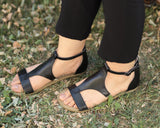 Black Women Buckle Slipper Wide Barefoot Smooth Leather Handmade Women Slipper
