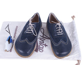 Navy Blue Moccasins Wide Barefoot Leather Handmade Shoes 