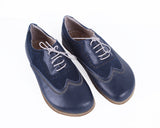 Navy Blue Moccasins Wide Barefoot Leather Handmade Shoes 
