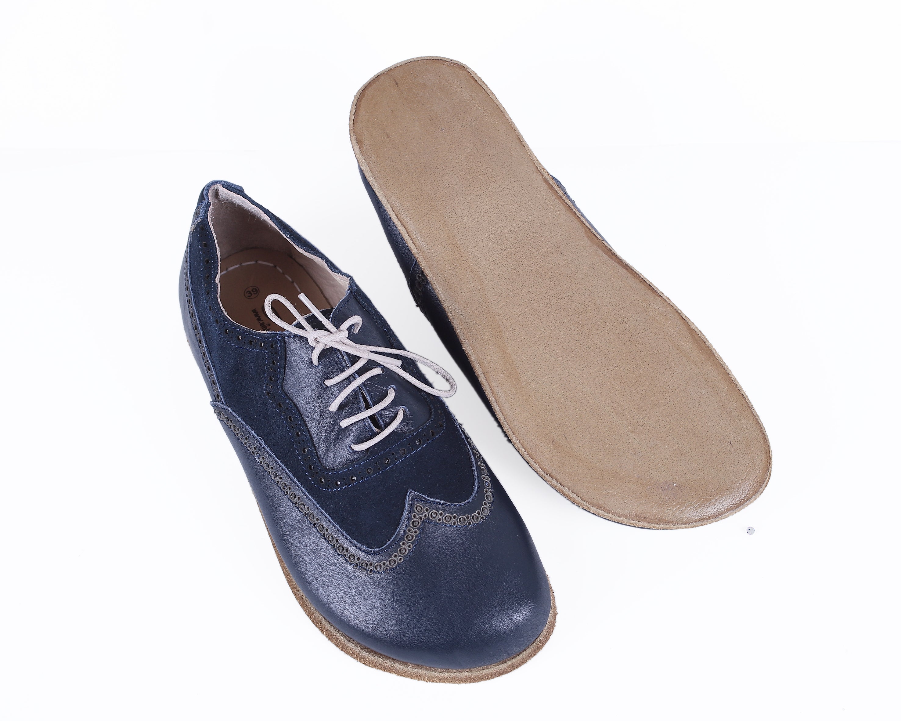 Navy Blue Moccasins Wide Barefoot Leather Handmade Shoes