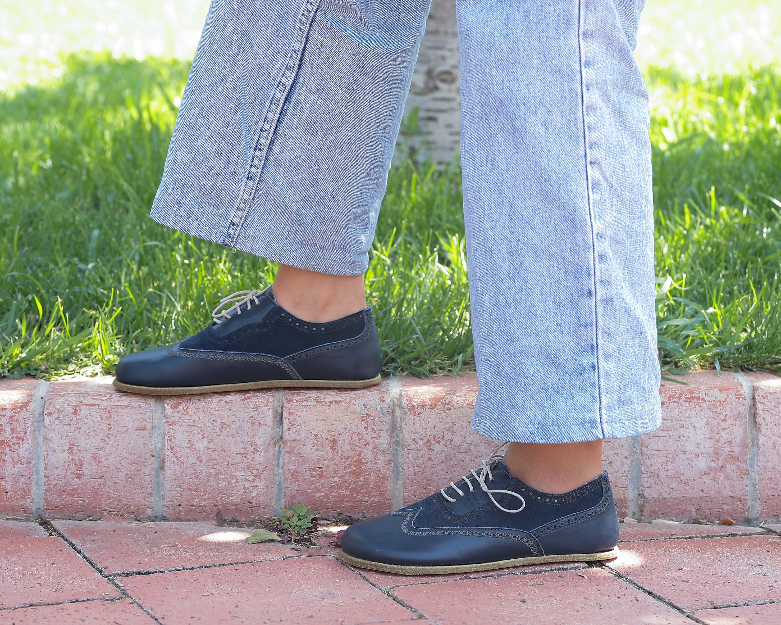 Navy Blue Moccasins Wide Barefoot Leather Handmade Shoes