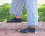 Navy Blue Moccasins Wide Barefoot Leather Handmade Shoes 