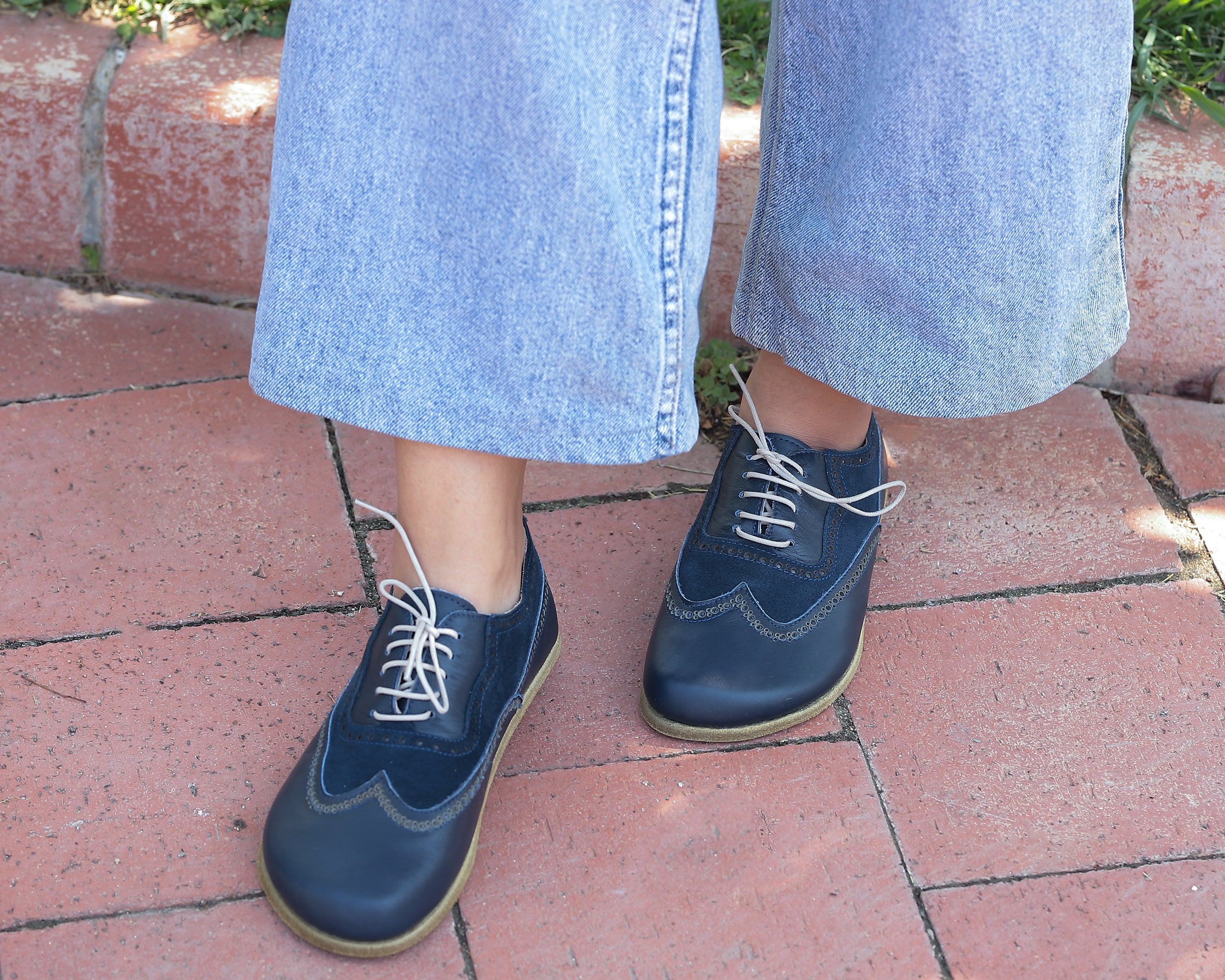 Navy Blue Moccasins Wide Barefoot Leather Handmade Shoes