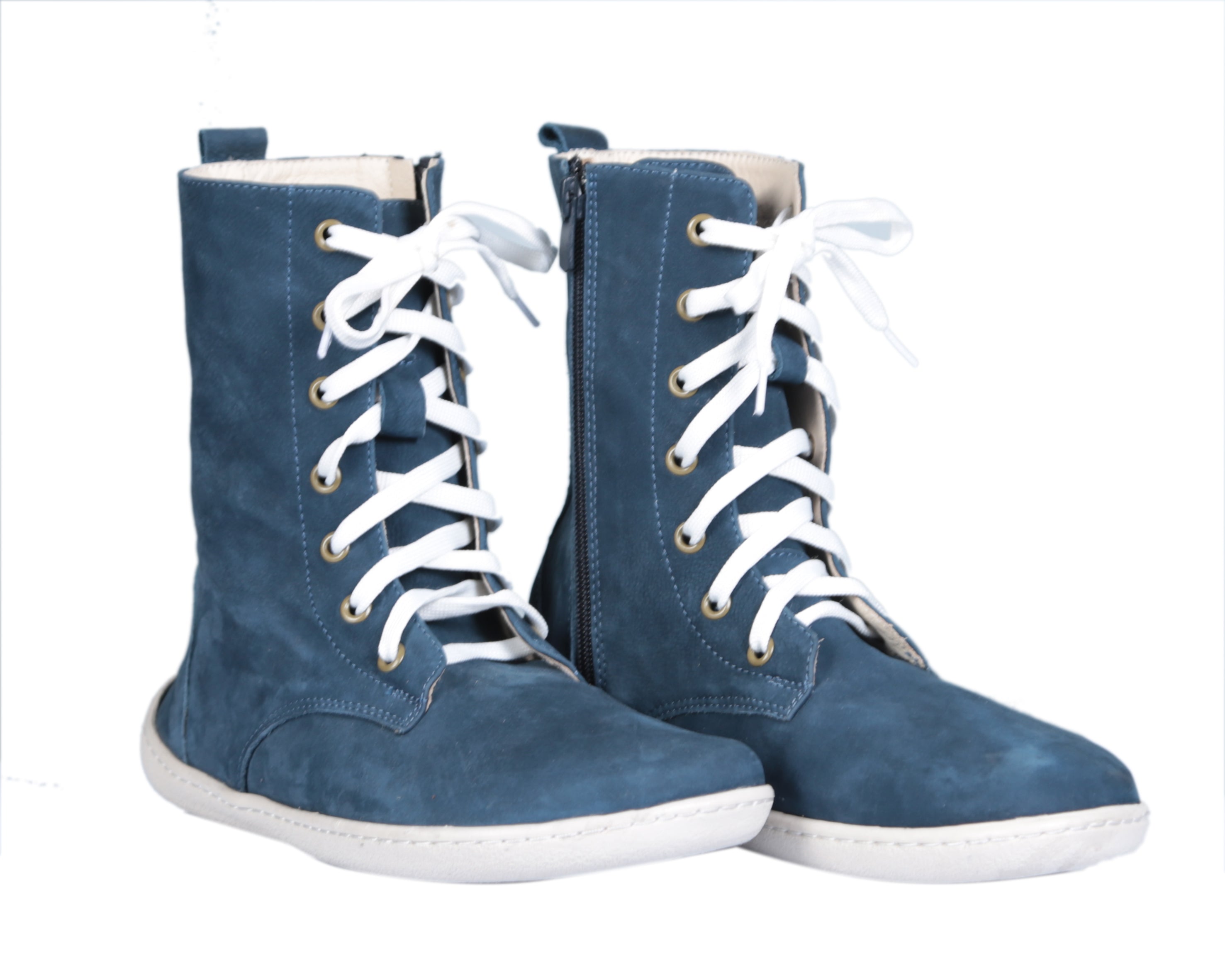 Jeans Long Zipper Boots Wide Barefoot Shoes Nubuck Leather Handmade Rubber Outsole 