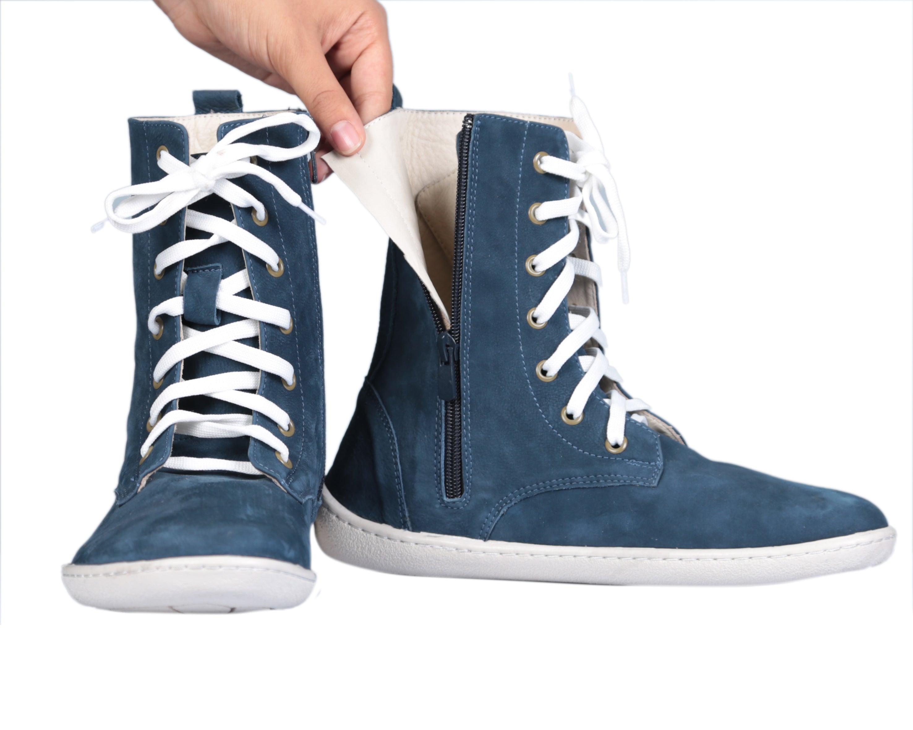 Jeans Long Zipper Boots Wide Barefoot Shoes Nubuck Leather Handmade Rubber Outsole 