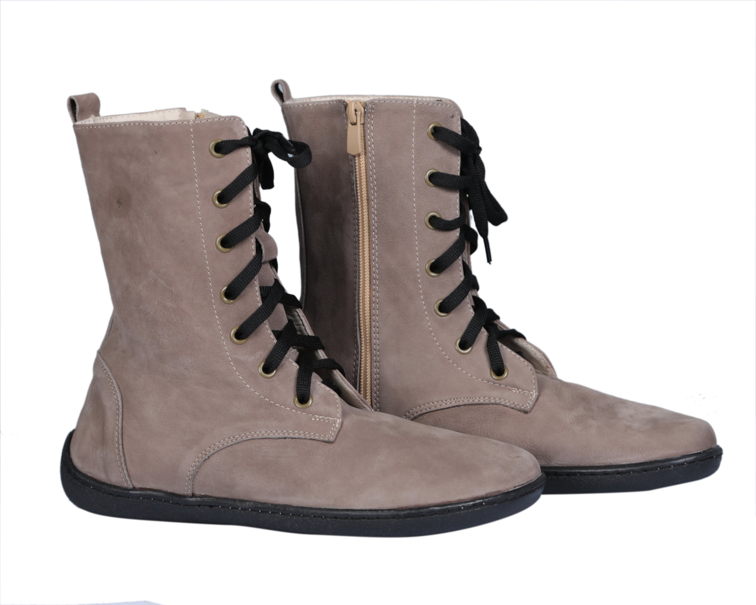 Smoked Long Zipper Boots Wide Barefoot Shoes Nubuck Leather Handmade Rubber Outsole 