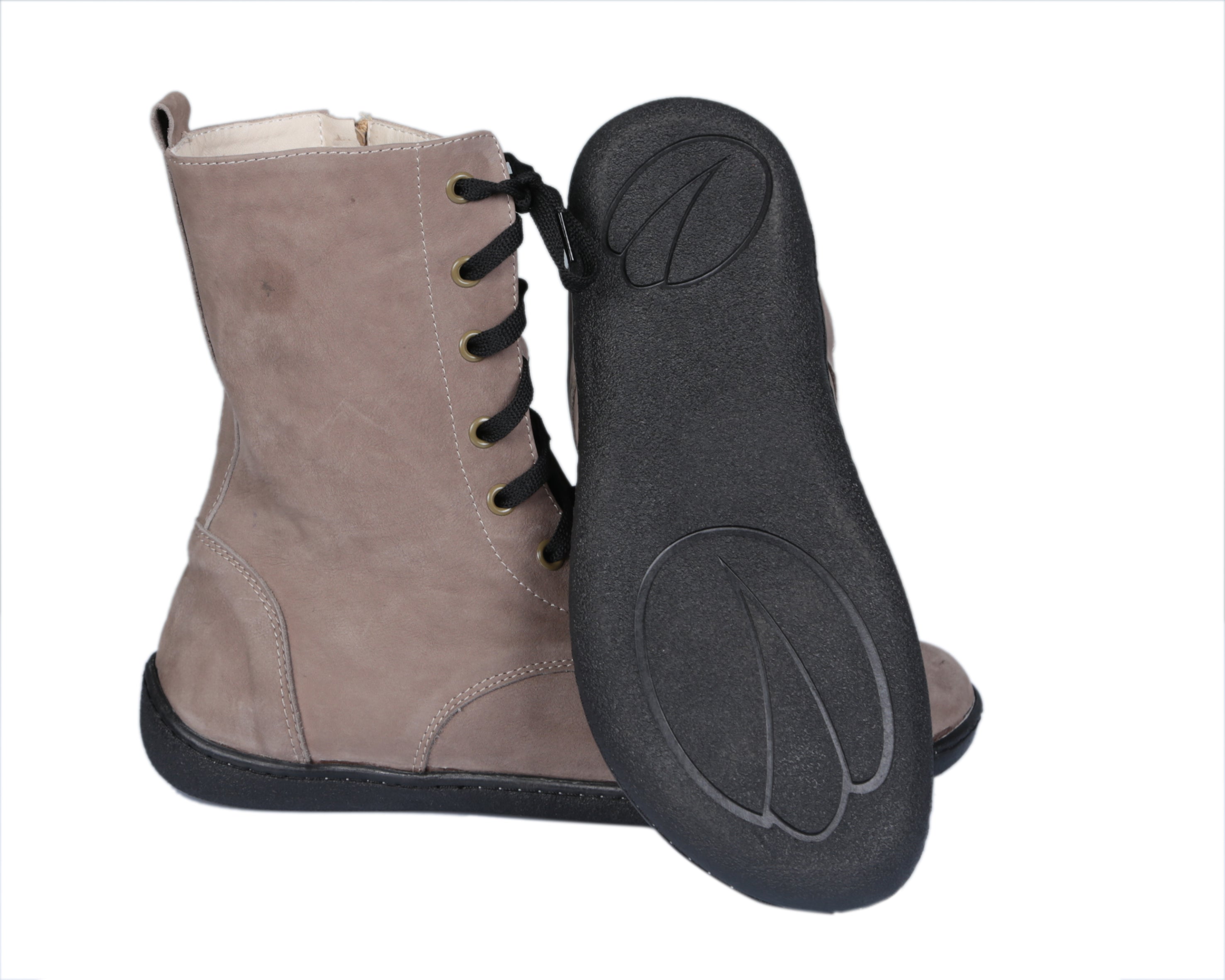 Smoked Long Zipper Boots Wide Barefoot Shoes Nubuck Leather Handmade Rubber Outsole 