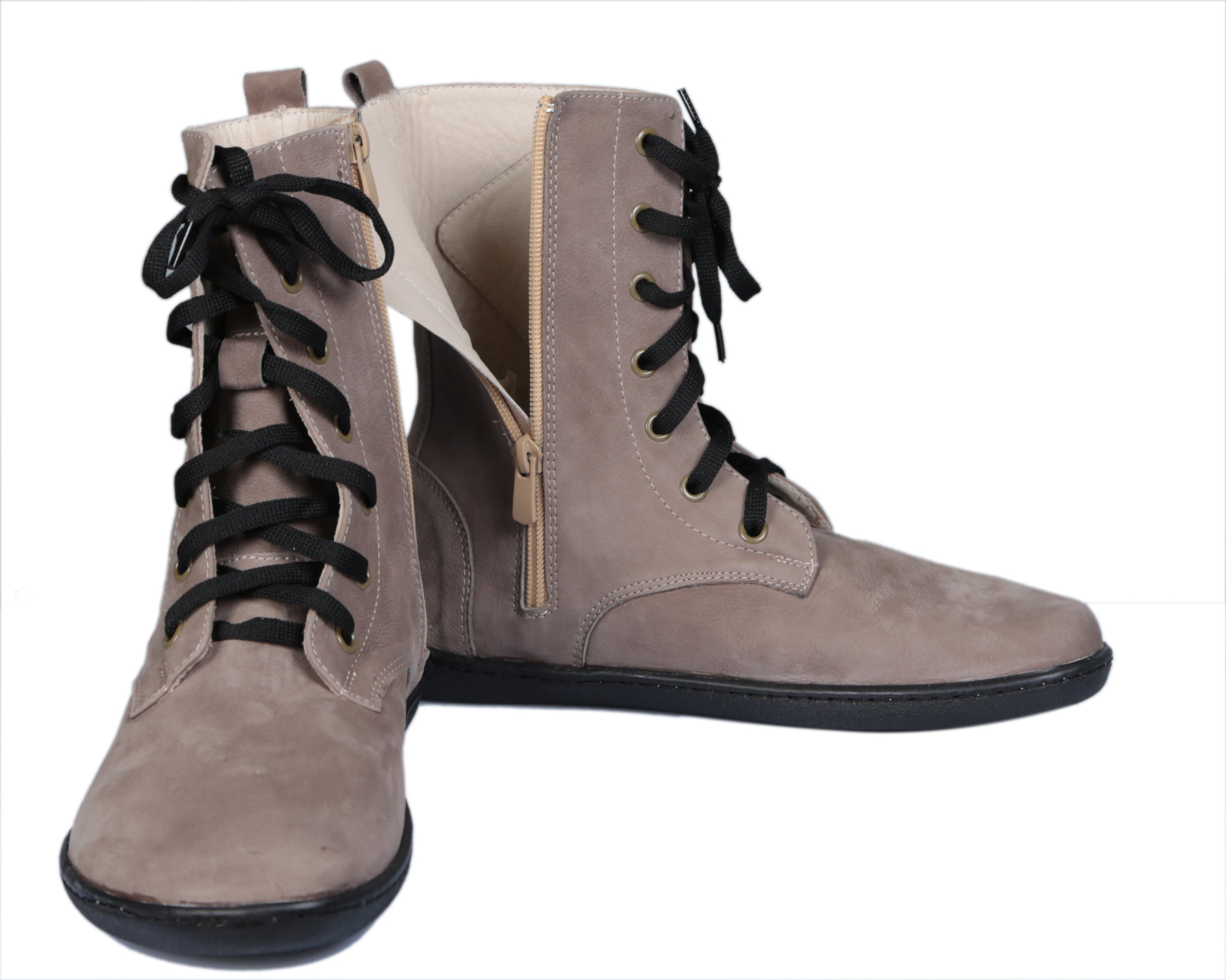 Smoked Long Zipper Boots Wide Barefoot Shoes Nubuck Leather Handmade Rubber Outsole 