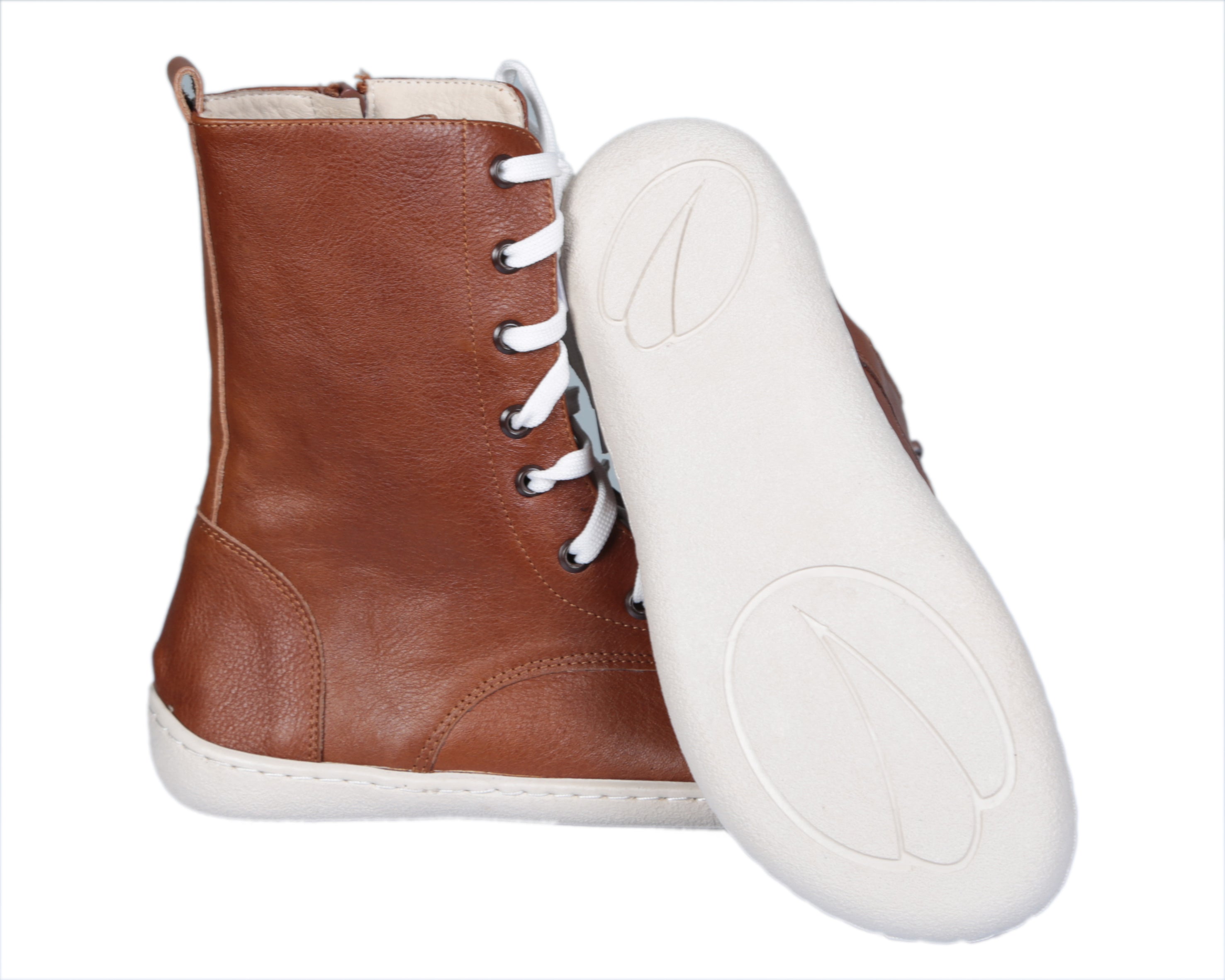 Brown Long Zipper Boots Wide Barefoot Shoes Smooth Leather Handmade 6mm Rubber Outsole 