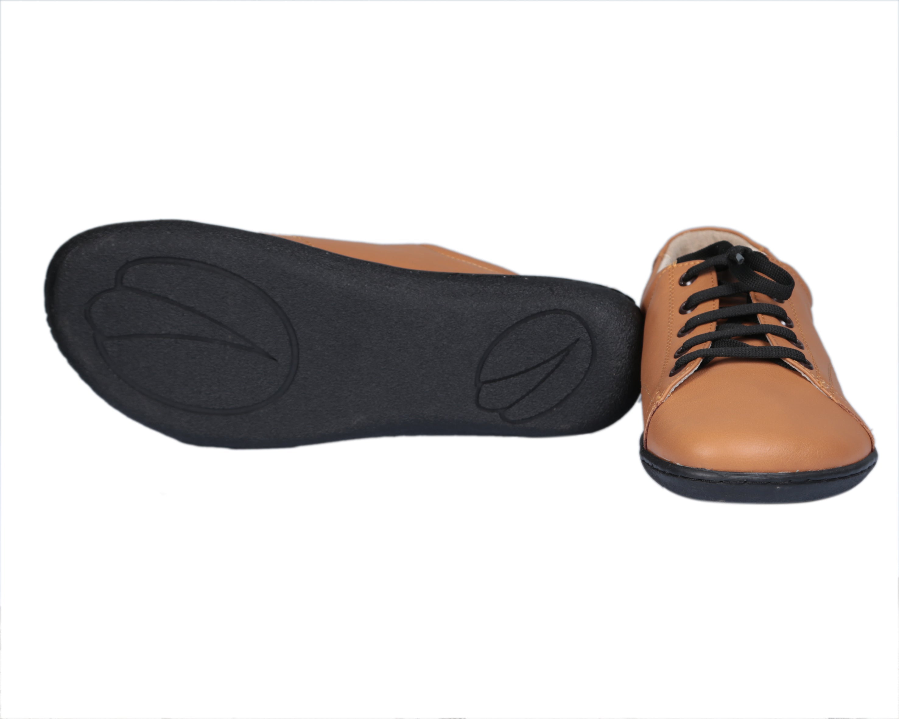 Tan SNEAKER Wide Barefoot Shoes Smooth Leather Handmade 6mm Rubber Outsole 