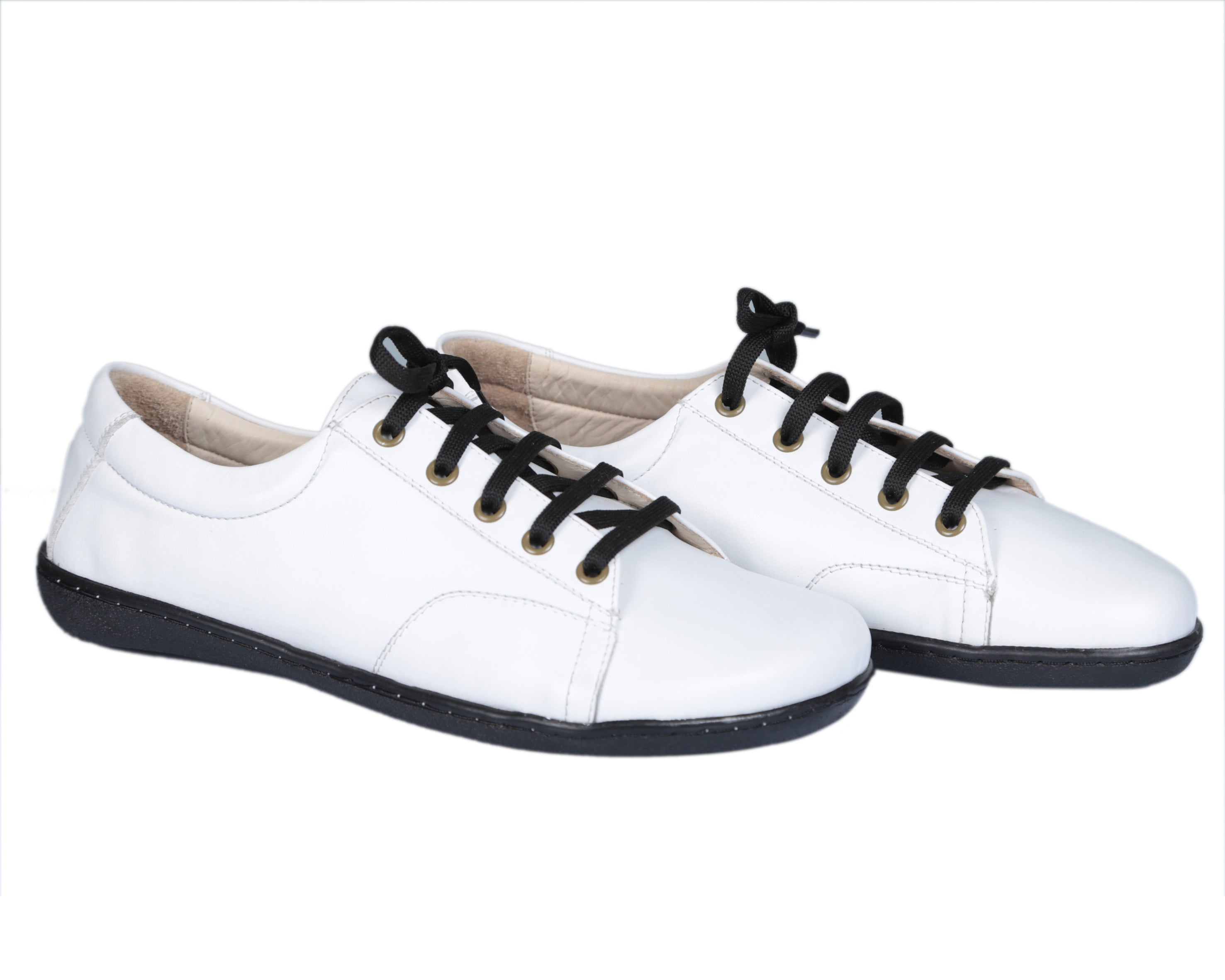 White SNEAKER Wide Barefoot Shoes Smooth Leather Handmade 6mm Rubber Outsole 