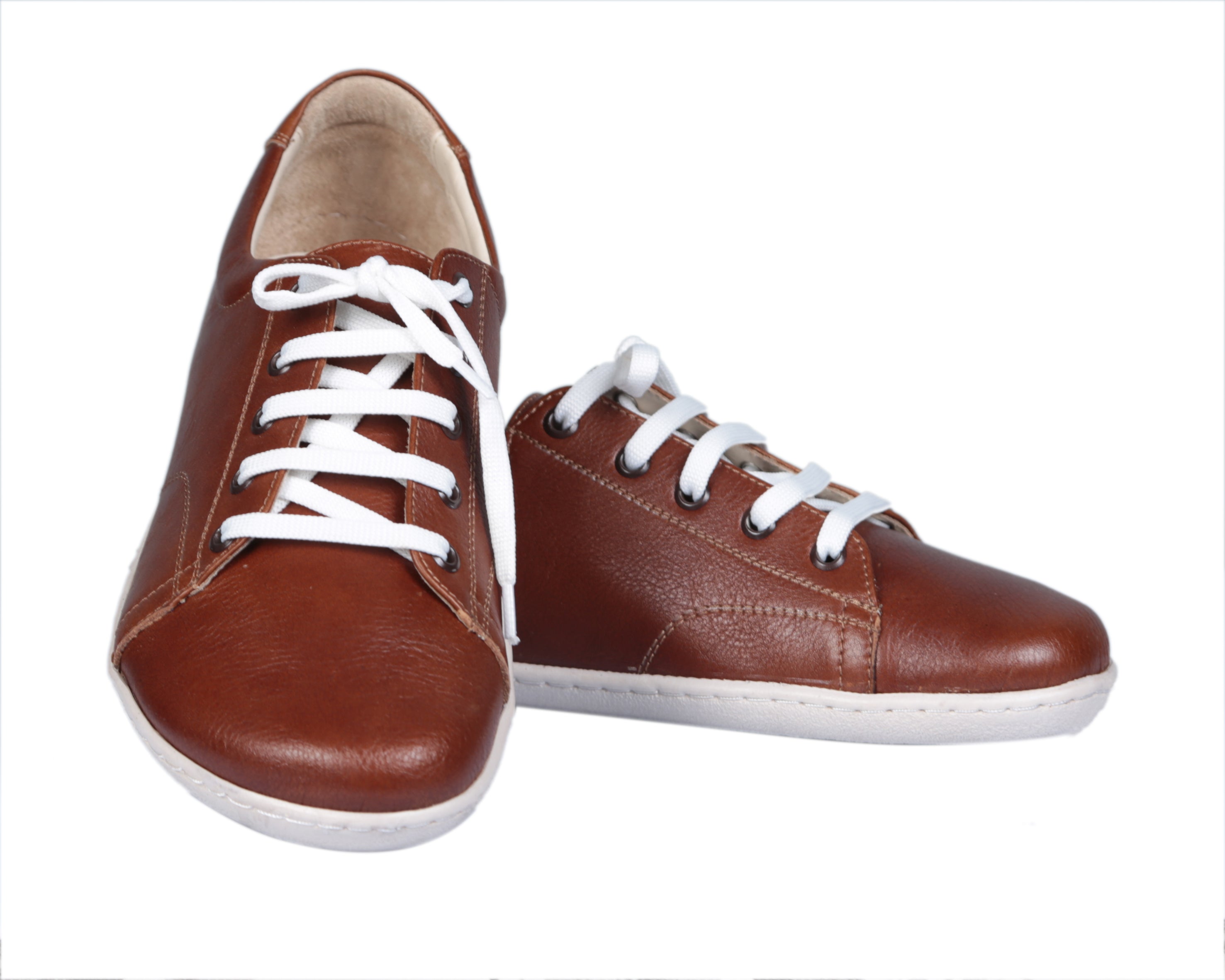 Brown SNEAKER Wide Barefoot Shoes Smooth Leather Handmade 6mm Rubber Outsole 