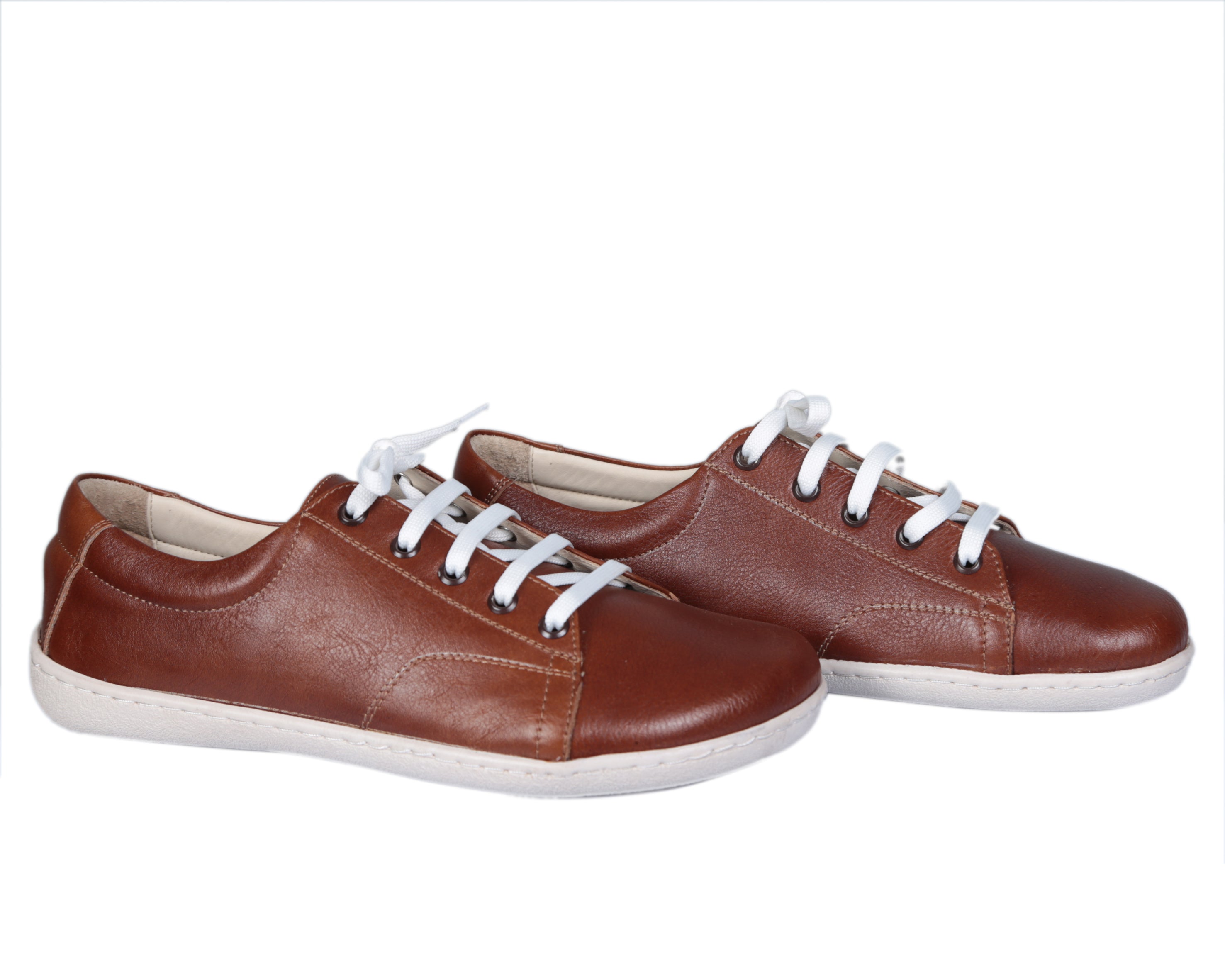 Brown SNEAKER Wide Barefoot Shoes Smooth Leather Handmade 6mm Rubber Outsole 
