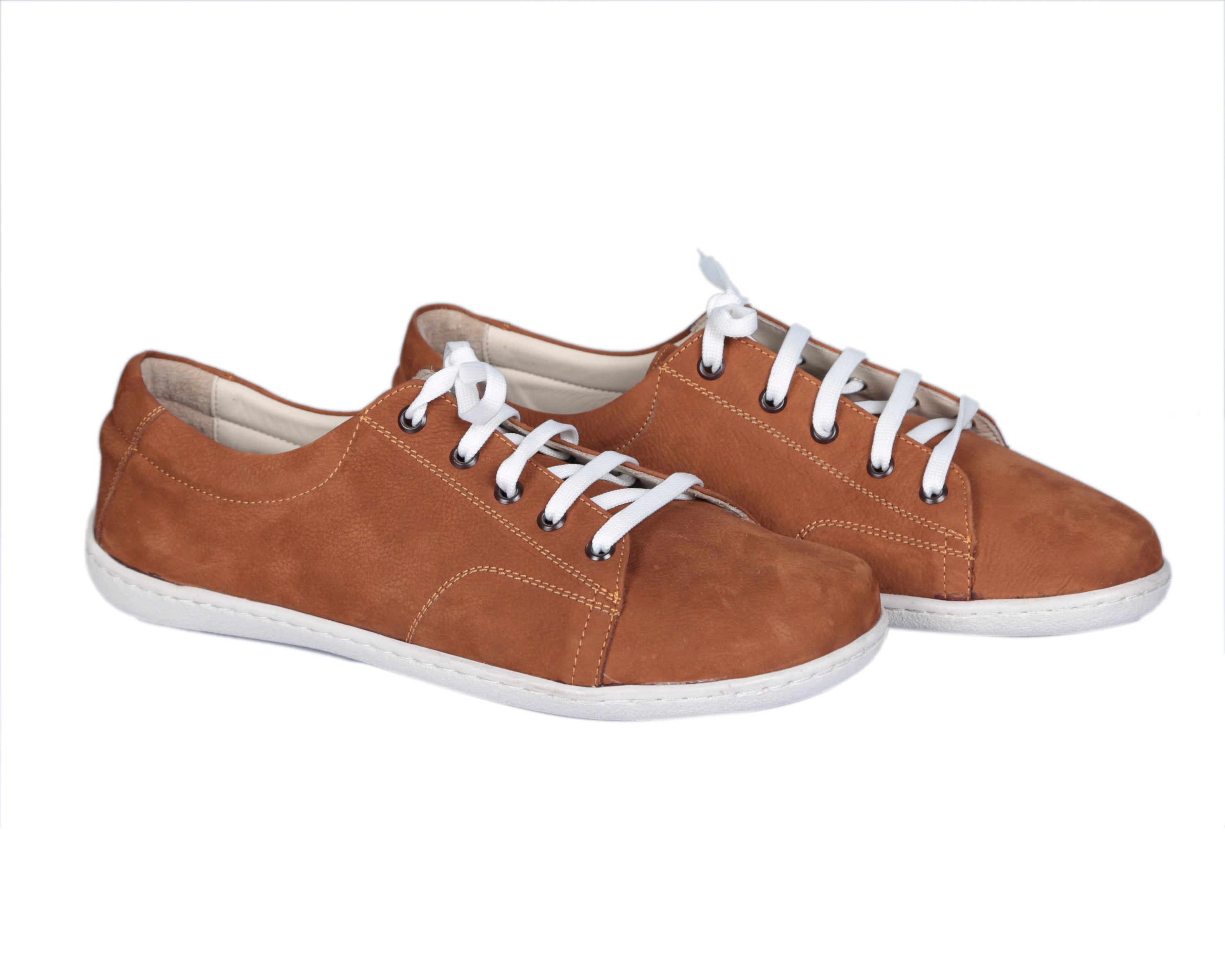 Tan SNEAKER Wide Barefoot Shoes Nubuck Leather Handmade 6mm Rubber Outsole 