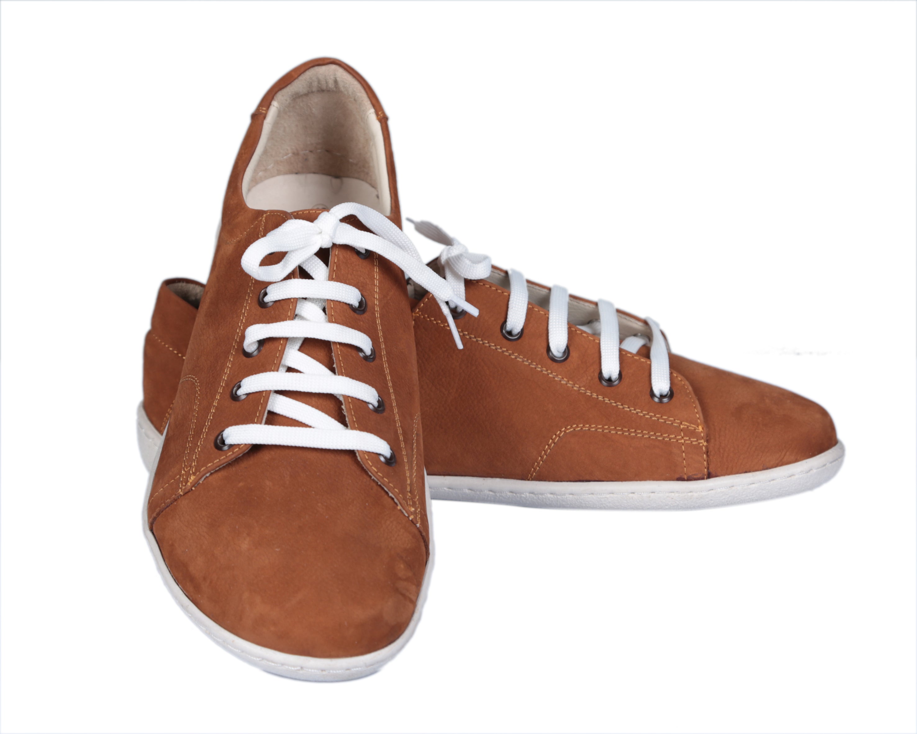 Tan SNEAKER Wide Barefoot Shoes Nubuck Leather Handmade 6mm Rubber Outsole 